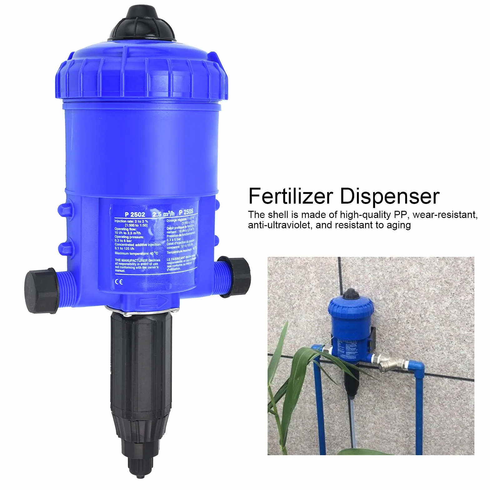 Inyector de Fertilizante 0,2-2%, Bomba Dosificadora Accionada por Agua G3/4 a G1 Rosca Macho Dispensador Automático de Dosificador de Líquido Químico para la Industria de Riego