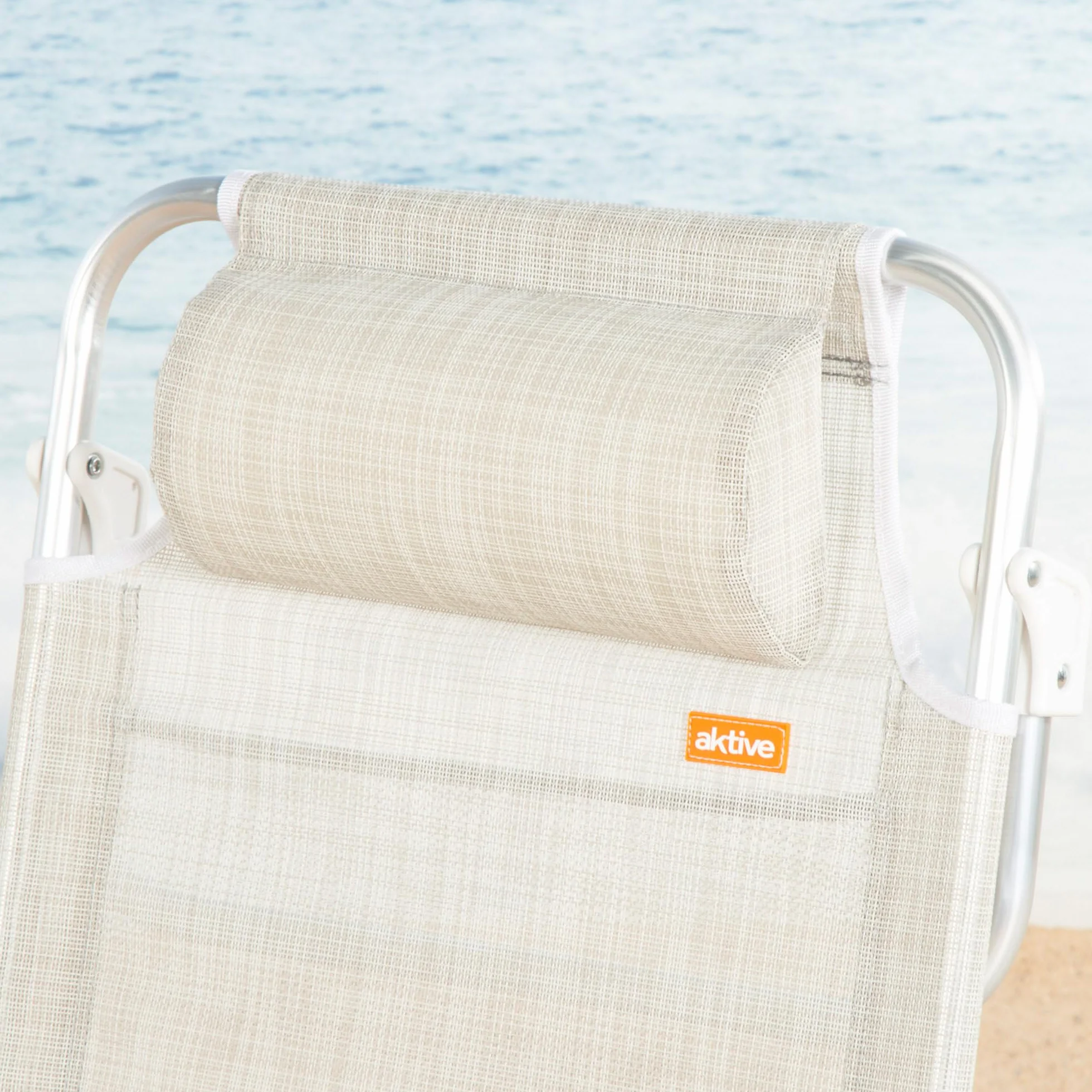 AKTIVE Silla de Playa Plegable, Beige, Multiposición 8 Posiciones, Textileno y Aluminio, 47x49x82 cm, Soporta 110 kg, con Asa de Transporte