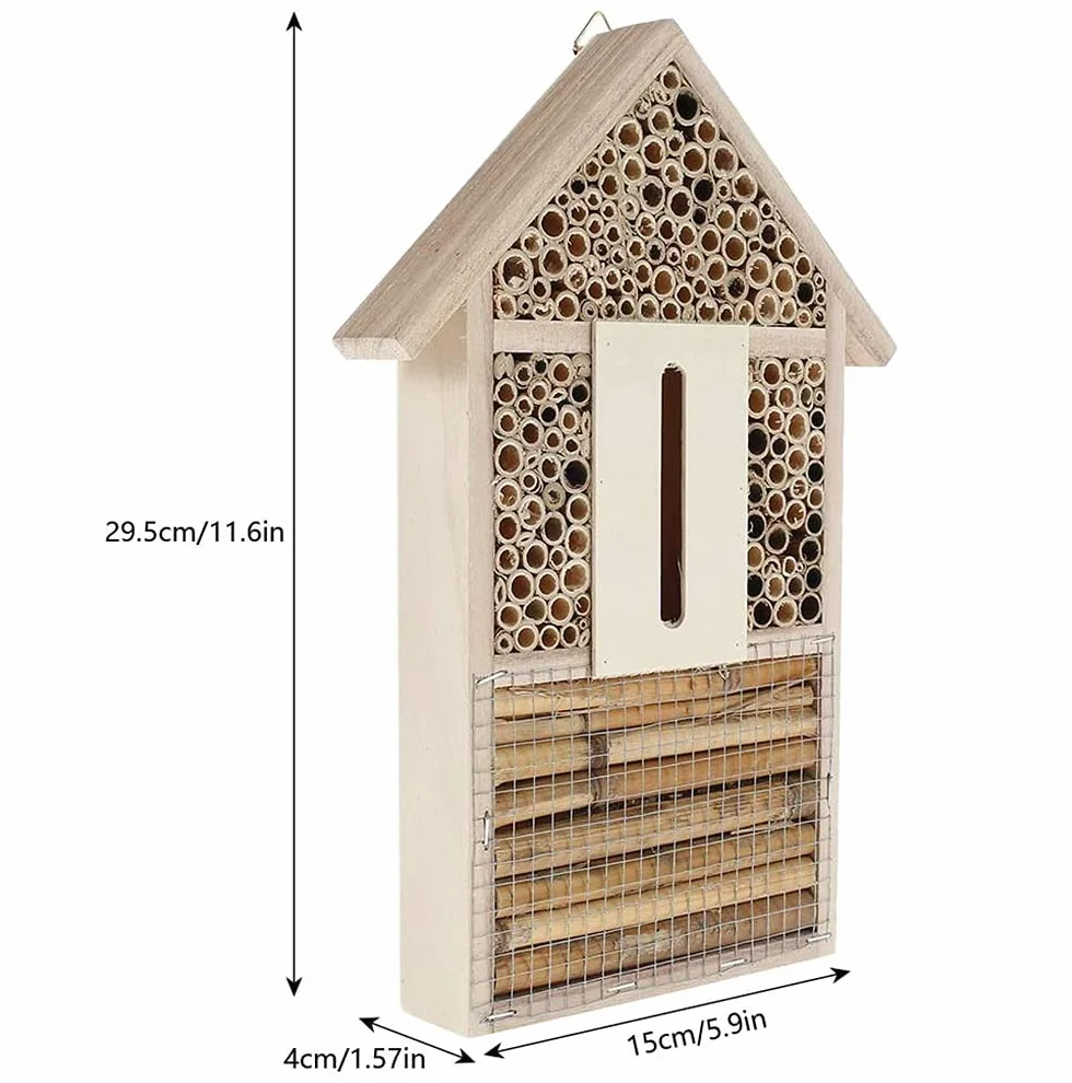 Hoteles de madera multi al aire libre del insecto de la calidad multi del hotel de la casa de la abeja de gran tamaño para Mariposas, escarabajos, colmenar-Tamaño 29,5 x 15 x 4 cm
