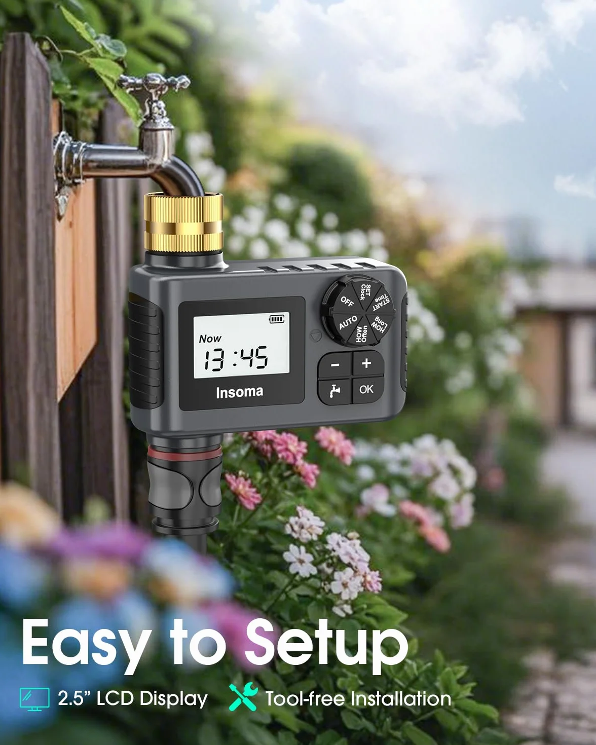 Temporizador de agua para manguera de jardín al aire libre, temporizador de manguera con retardo de lluvia/modo manual, sistema de controlador automático de riego por goteo para riego de césped, patio