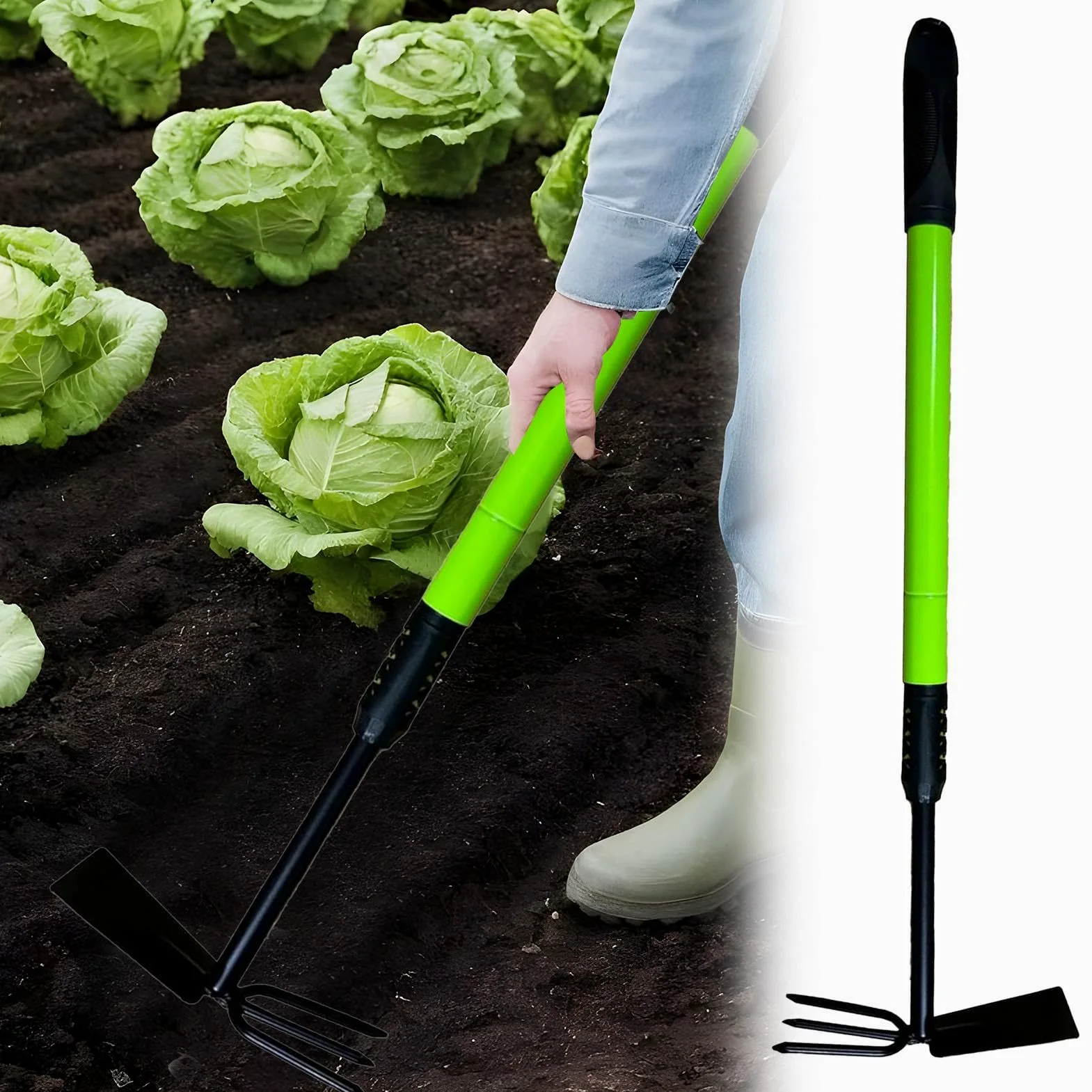 Hacke Gartengerät Heavy Duty, Gartenhacke,Teleskop-Bodenhacke mit langen | Griff Gartengerät - Doppelköpfiges Jätwerkzeug für Gartenarbeit Schäten, Pflanzern des Bodens, Graben