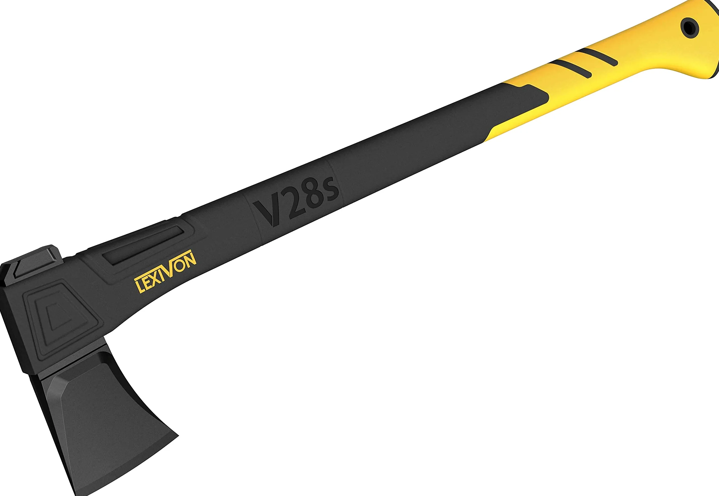 LEXIVON Hacha de división V28s, Mango Compuesto de Fibra de Vidrio Ligero de 71 CM y Agarre ergonómico TPR | Funda Protectora de Transporte incluida [LX-V28s]