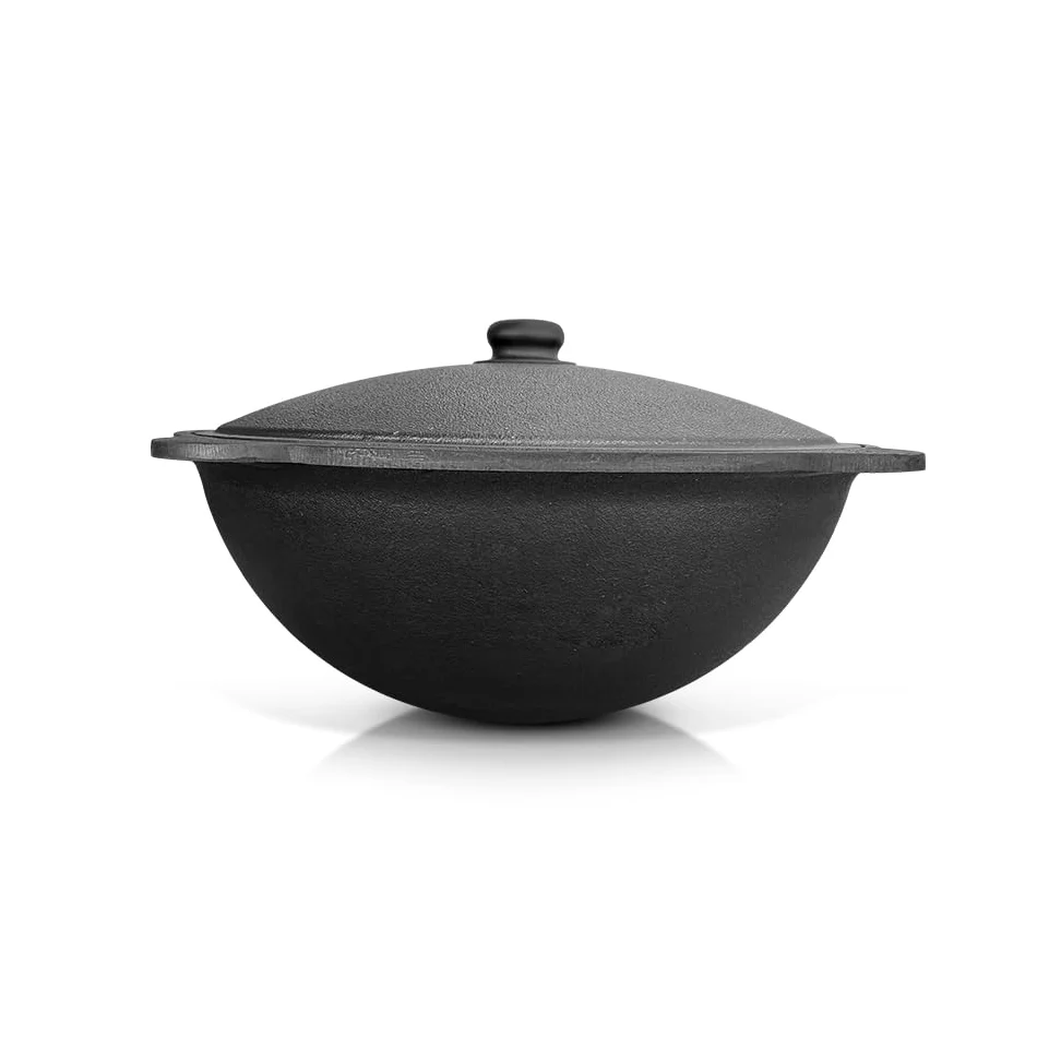 Kazan - Tapa de hierro fundido de 6 l de aluminio fundido de 33,5 cm de diámetro para Plov uzbeko de fondo plano WOK плов казан Kazan horno de fuego учак