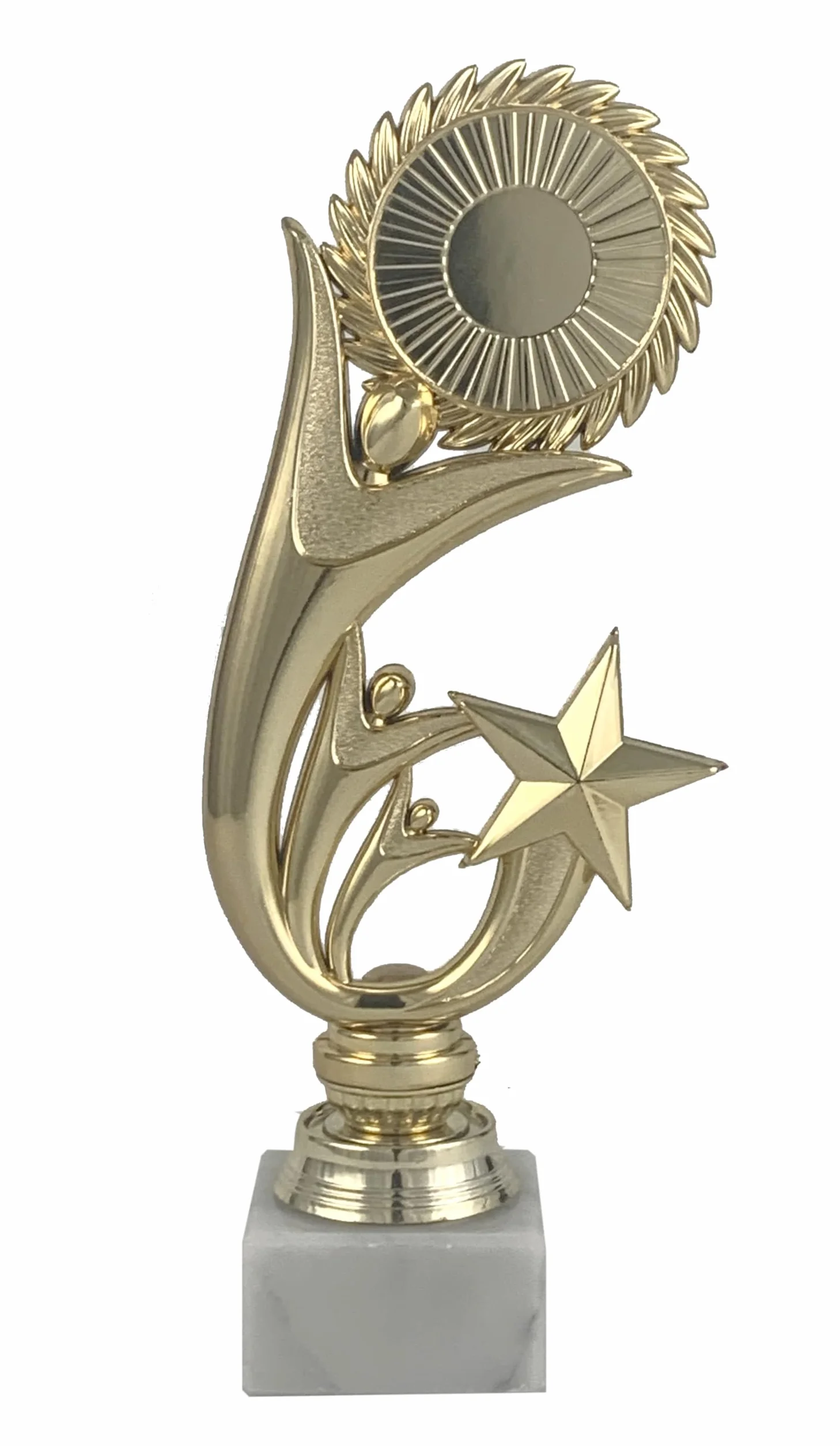 Trofeo portadiscos Hombres alzando Premio y Estrellas Dorado