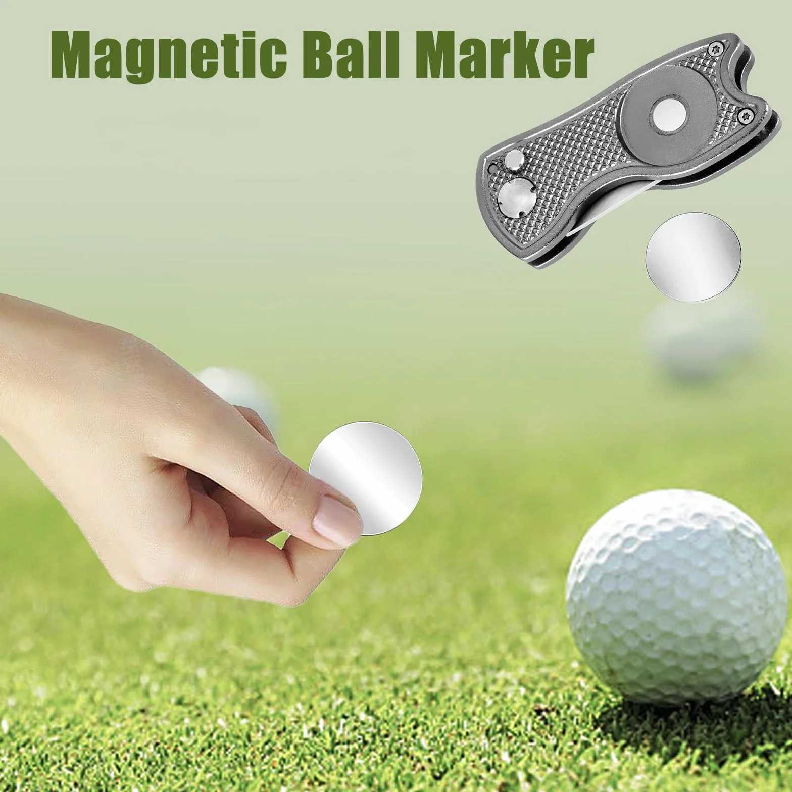 Herramienta Multifunción de Golf en Acero Inoxidable con Marcador Magnético y Botón Pop-up Plegable