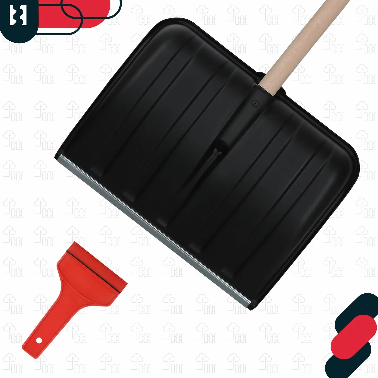 KOTARBAU® Juego de pala de nieve para coche de 40 cm con mango de madera de 131 cm + raspador de hielo para coche, para quitar la nieve, rascador de parabrisas de coche, con borde de goma