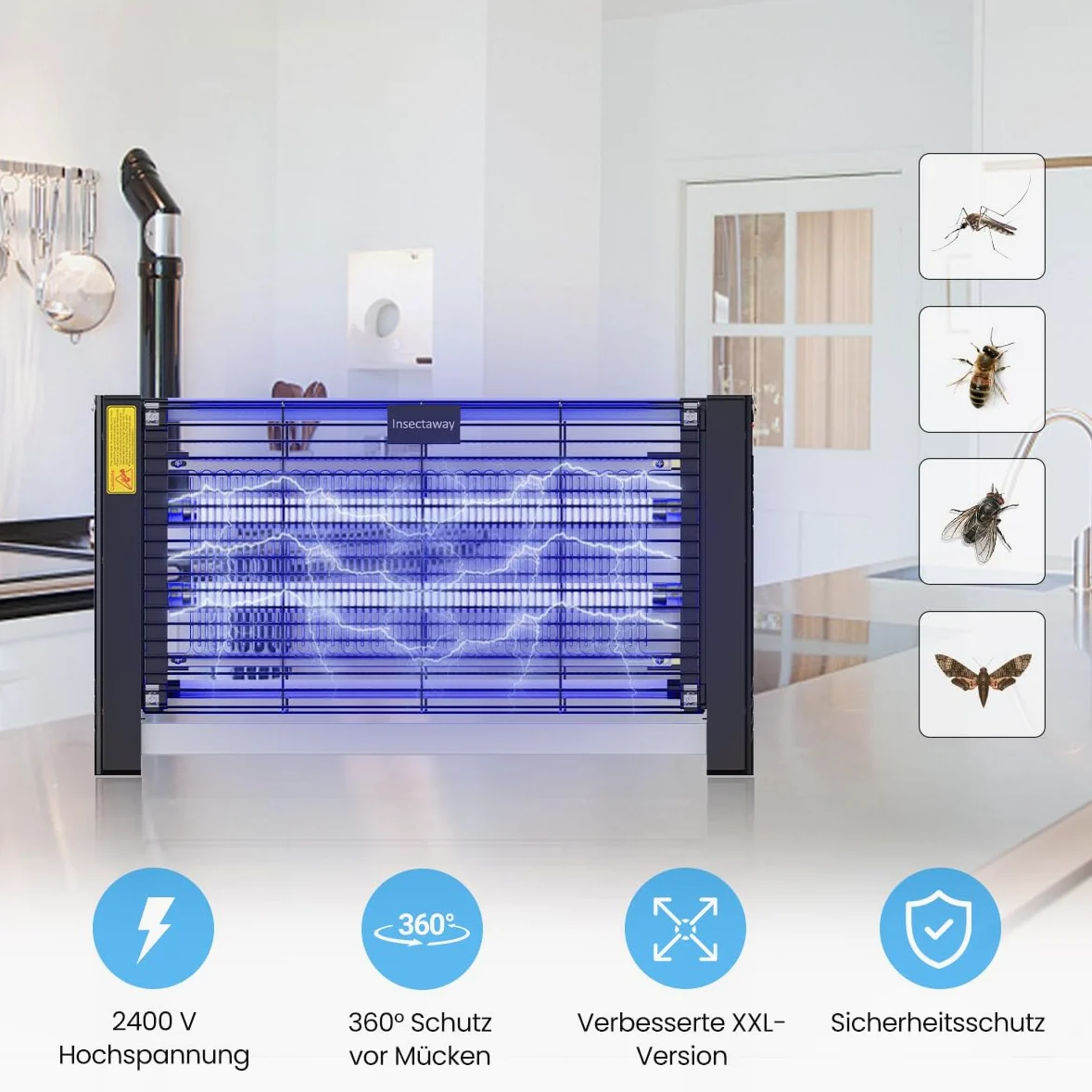 Matamoscas eléctrico 2PCS, 20 W, protección UV, Doble Cara, 2400 V, Trampa para Mosquitos, polillas y Moscas, sin Veneno, 2 Unidades