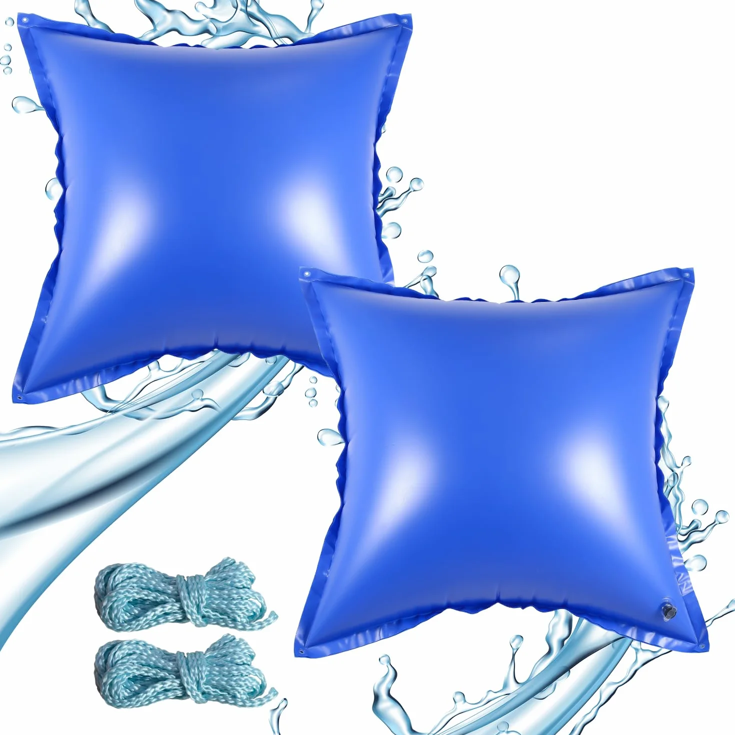 Cojín de piscina de invierno para piscina, cojín de aire de 120 x 120 cm, cojín de invierno con válvula de seguridad, con cuerda de 8 m para la mayoría de tipos, cojines de piscina, cojín