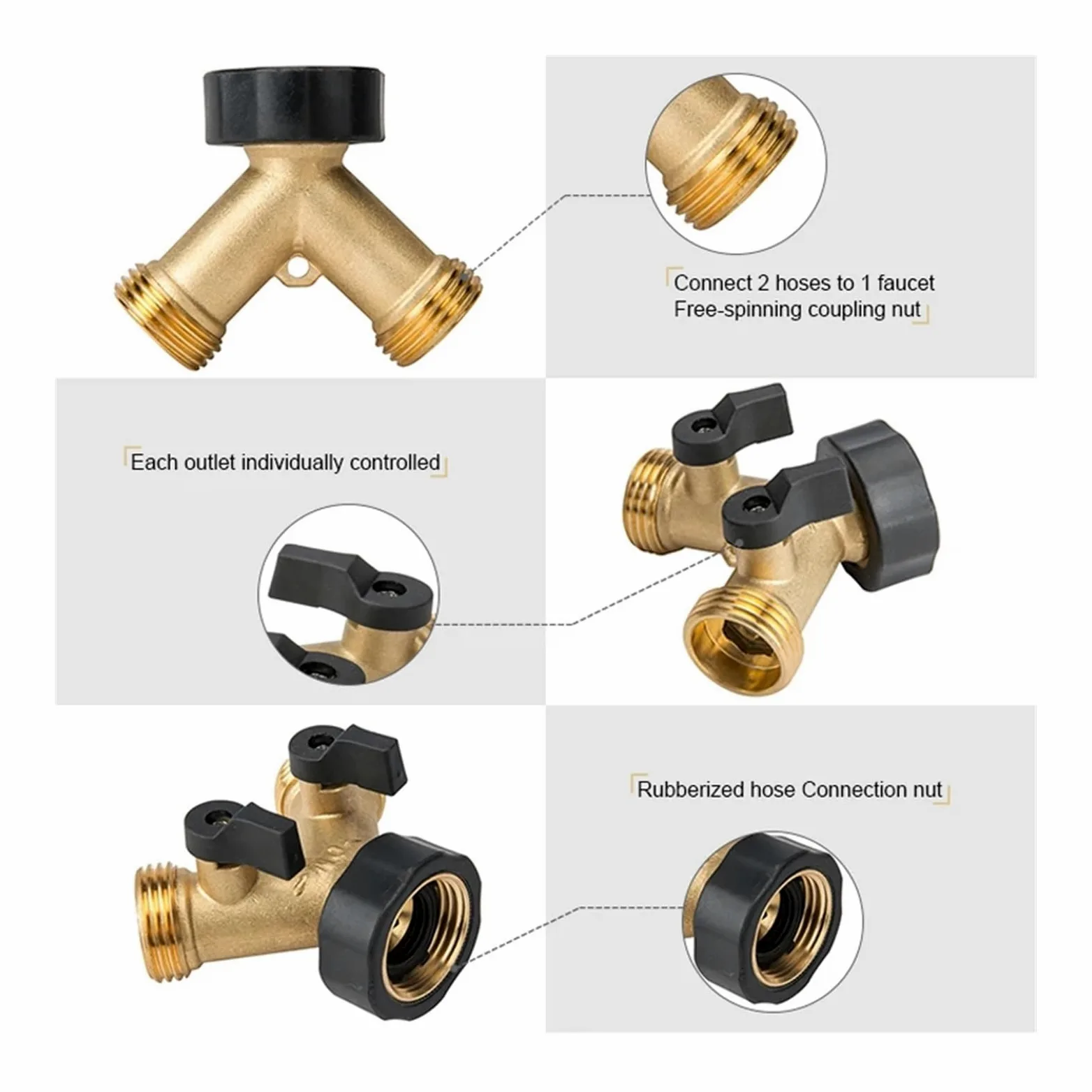 Divisor de Manguera de jardín de latón Resistente de 4 vías, Conector de Grifo, Adaptador de Espiga, 1 Pieza(4 WAYsEU)
