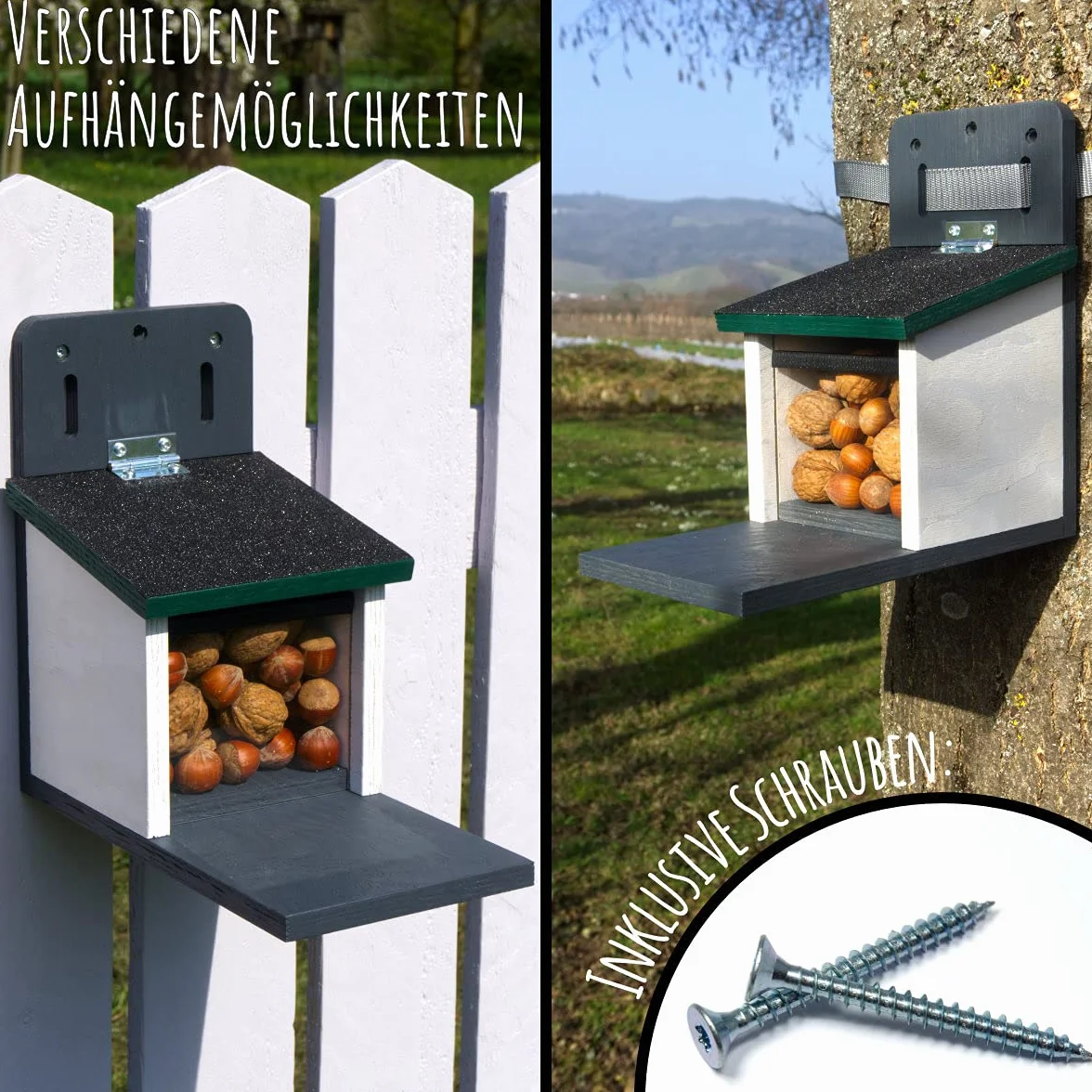 Comedero para ardillas resistente a la intemperie, muy estable y seguro | hecho a mano de producción propia en la Selva Negra | Sistema de ventilación para alimento seco para ardillas