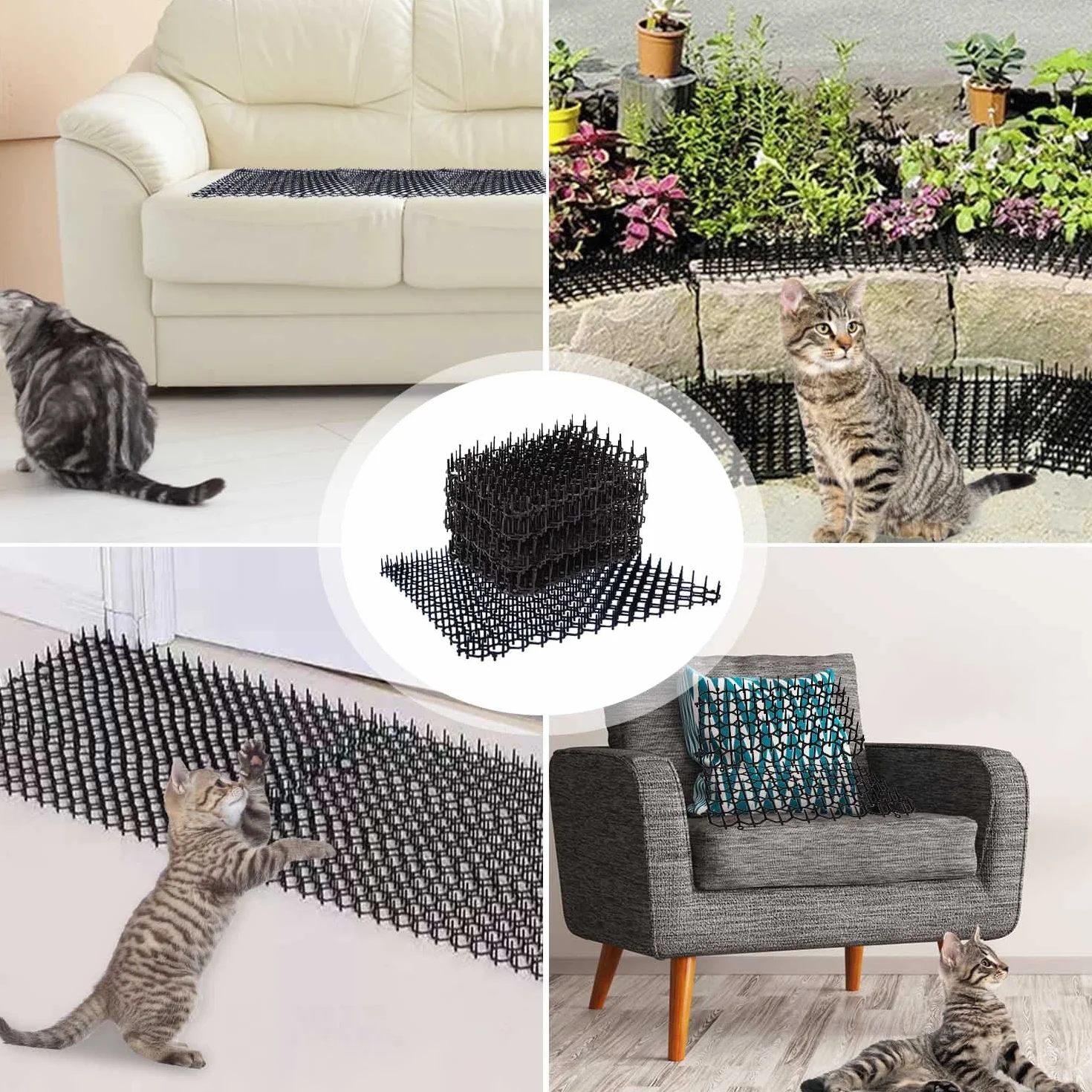 Repelente, 12 Piezas Ahuyentador, Negro Pinchos Anti Gatos, Plástico Repelente Gatos, Auyentar Adecuado para Interior Exterior Césped Jardín Protección de Plantas