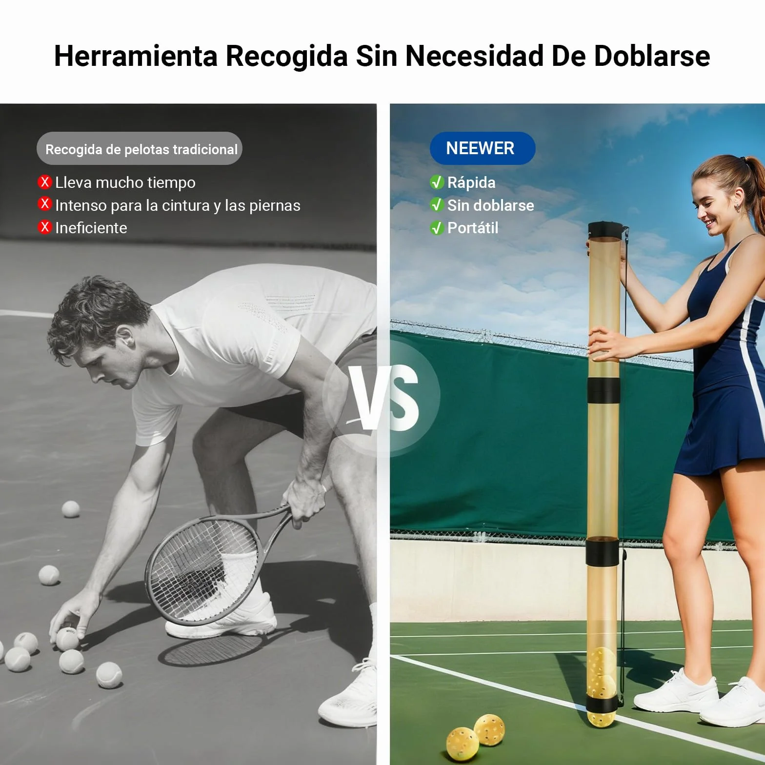 NEEWER Recuperador de Bolas de Tubo 3 Secciones Extraíble Anti-Plegable Colector Superior con Tope Correa de Mano