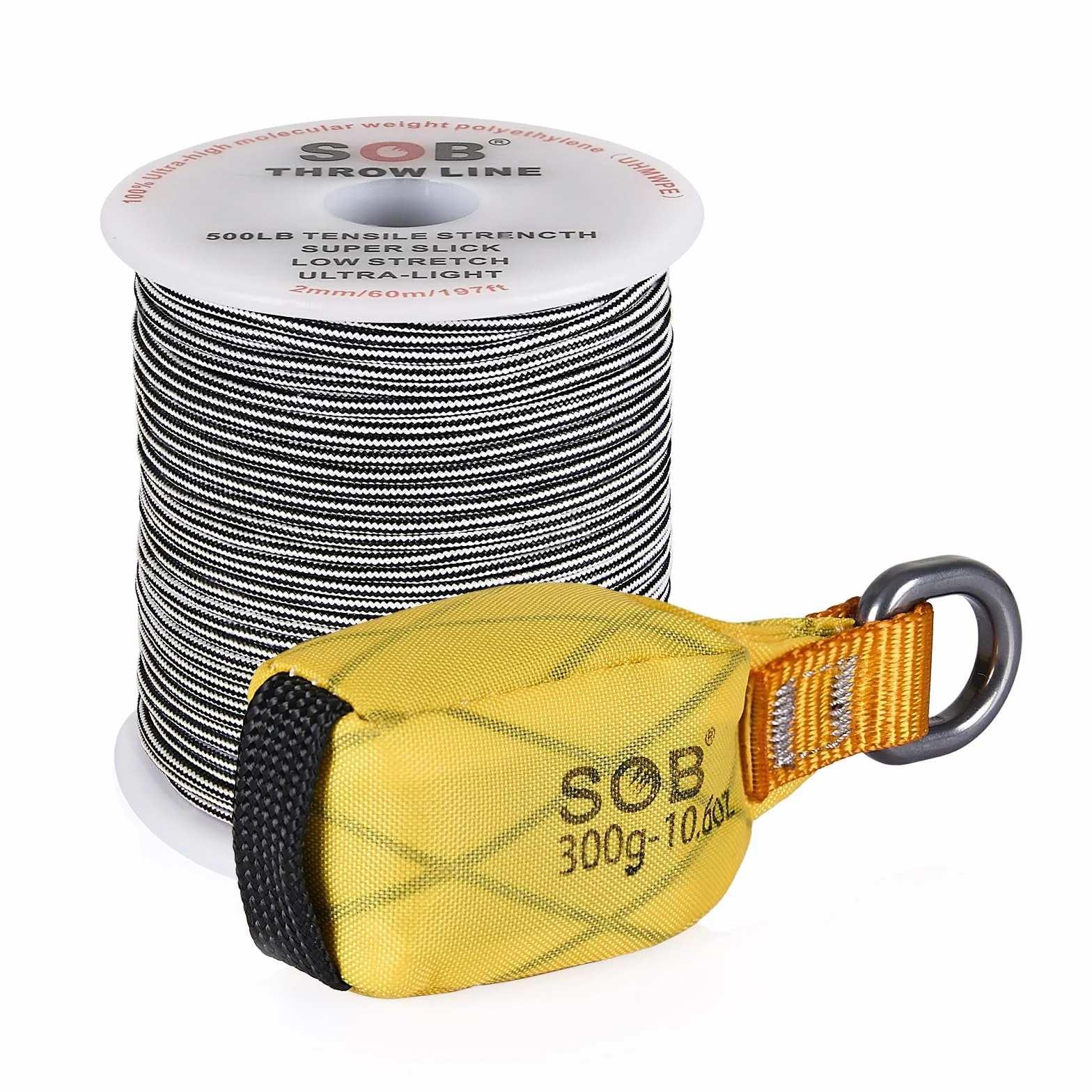 SOB Arborist Kit de Línea de Lanzamiento, Bolsa con Cuerda de 60 m para Trabajos en Árboles, Amarillo 300G