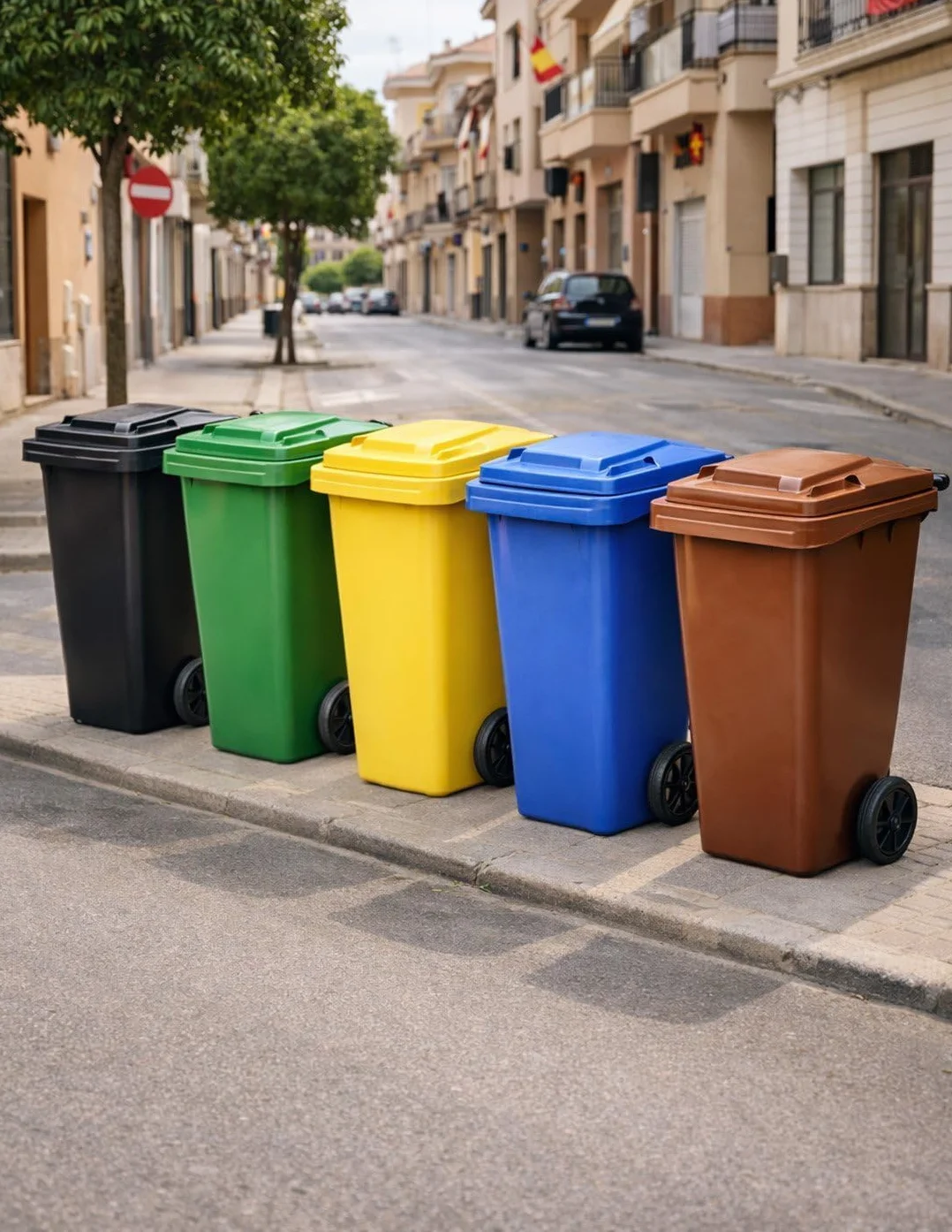 JARDIN202 - Contenedor de Basura Reciclables de Colores con Ruedas y Mango Antideslizantes | 120L, 240L, 360L, 800L y 1100L | 120 L (Azul)