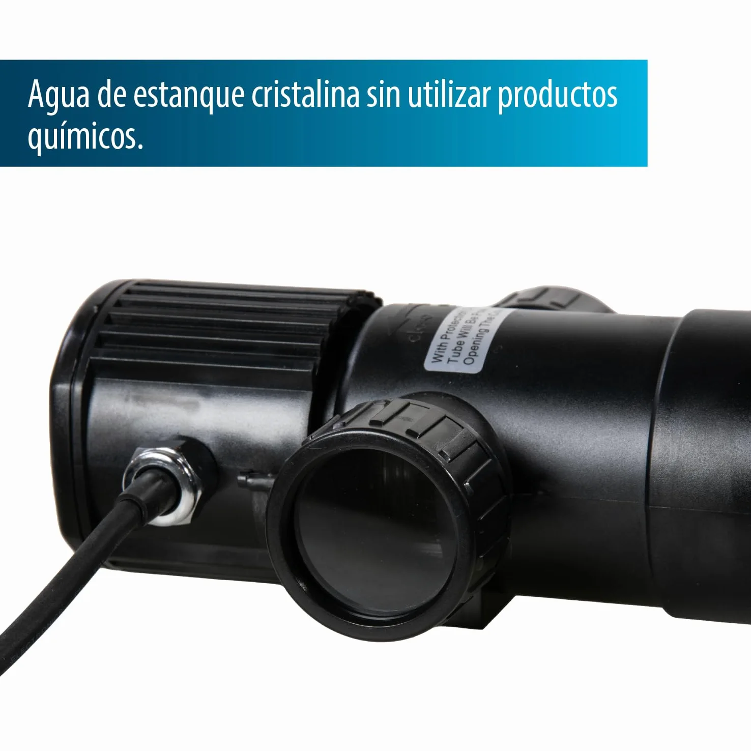 AquaForte GUV-211 UV-C, máx. Estanque 12 m³, Flujo máximo 1,7 m³/Hora, 11 W, Carcasa con conexión Quick Lock, Equipado con 3 Conexiones: 3 boquillas de Manguera 20/25/32/40 mm y Vidrio de visión UV