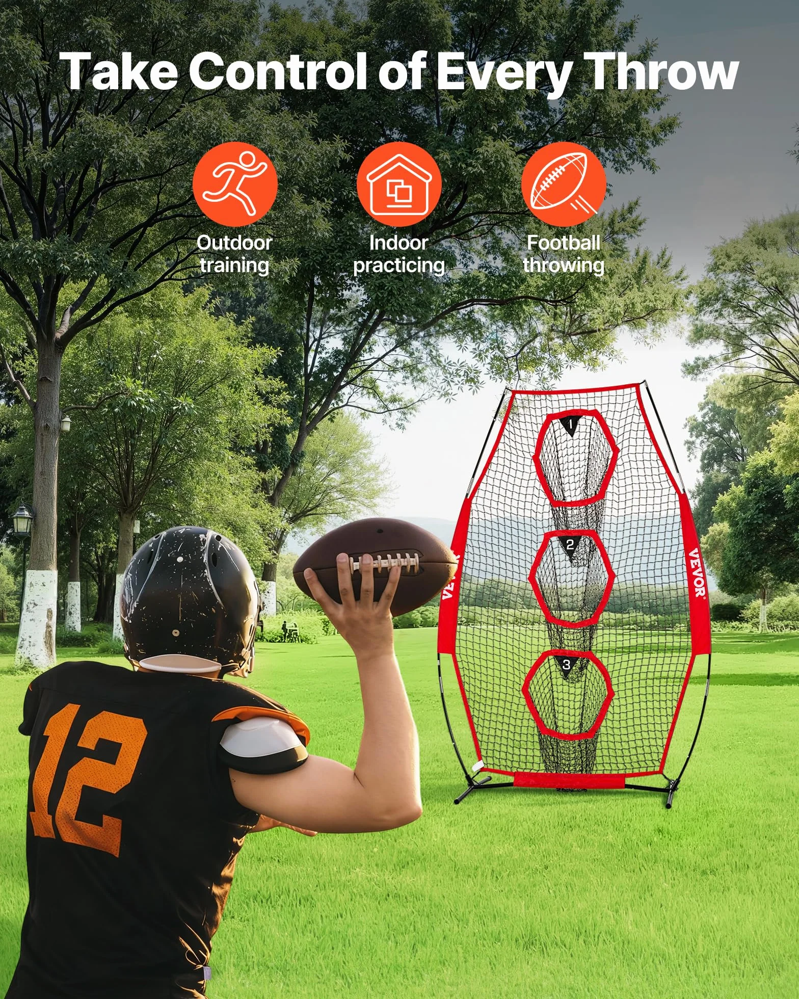 VEVOR Red de Lanzamiento para Entrenador de Fútbol, 168 x 77 x 245 cm, 3 Bolsillos, Rojo