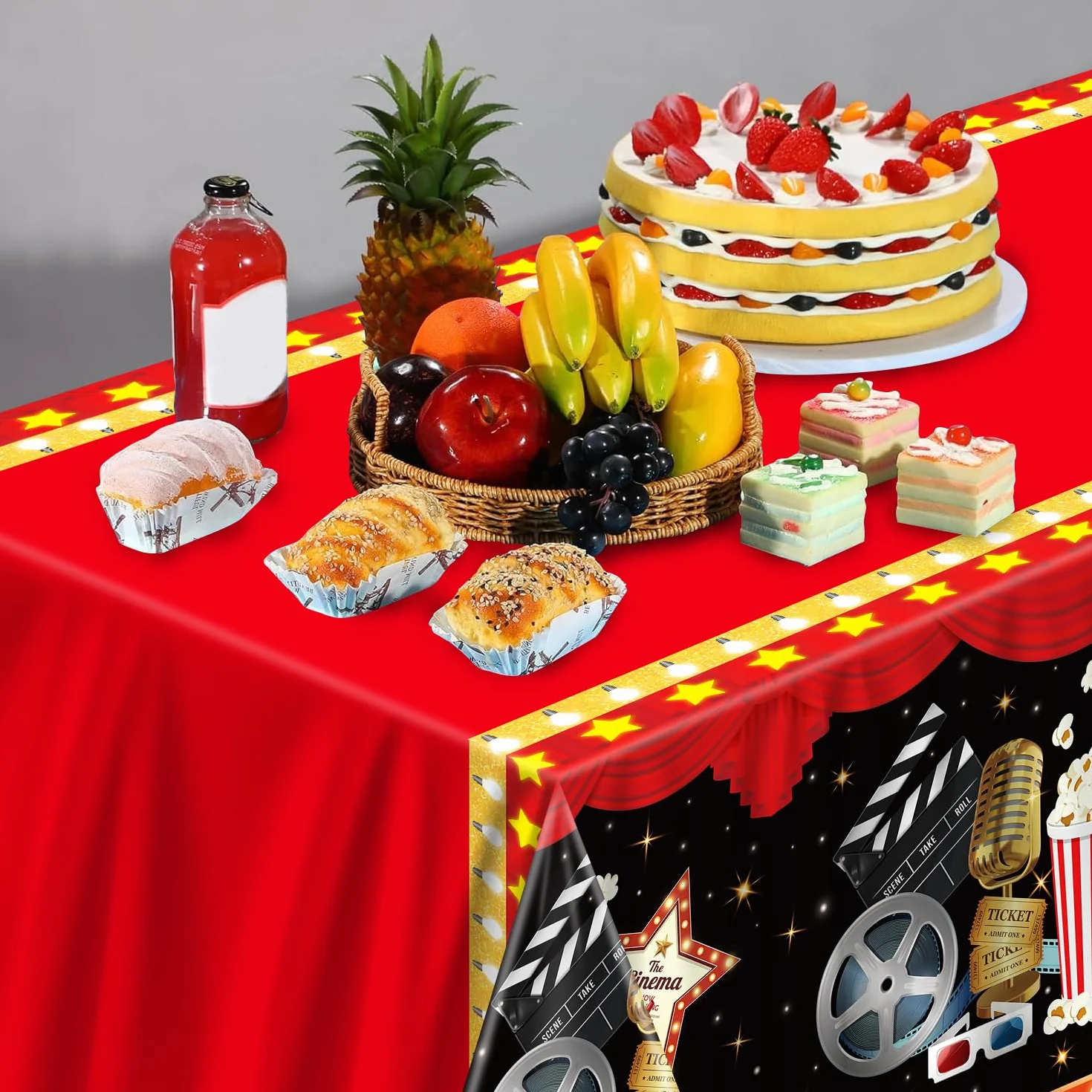 4 piezas de manteles de noche de película temática de cine decoraciones de fiesta alfombra roja manteles palomitas de maíz mantel entrega de premios se muestra ahora tema cumpleaños accesorios 130 x