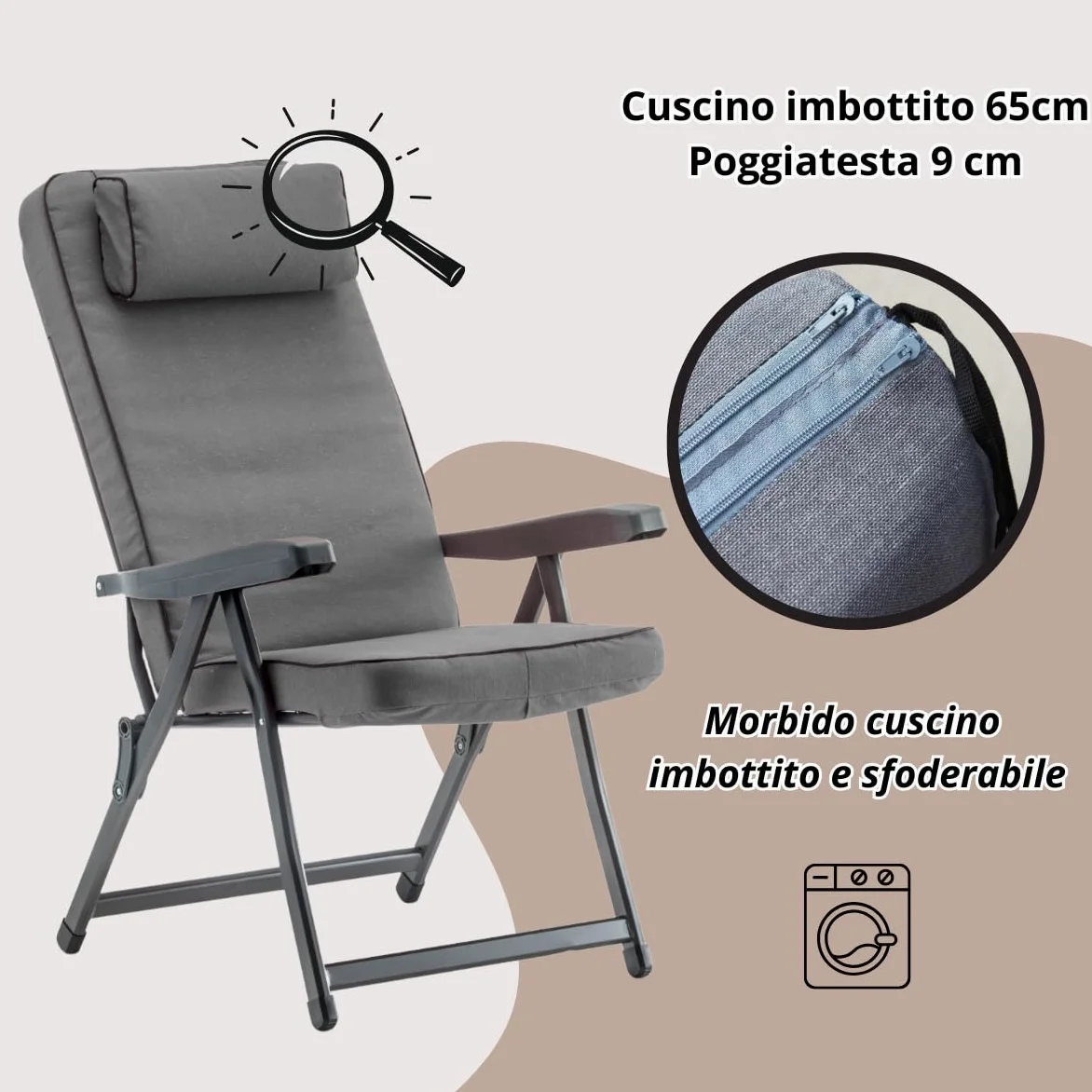 Tomaino Tumbona acolchada para uso interior exterior (Gris, Sillón estándar)