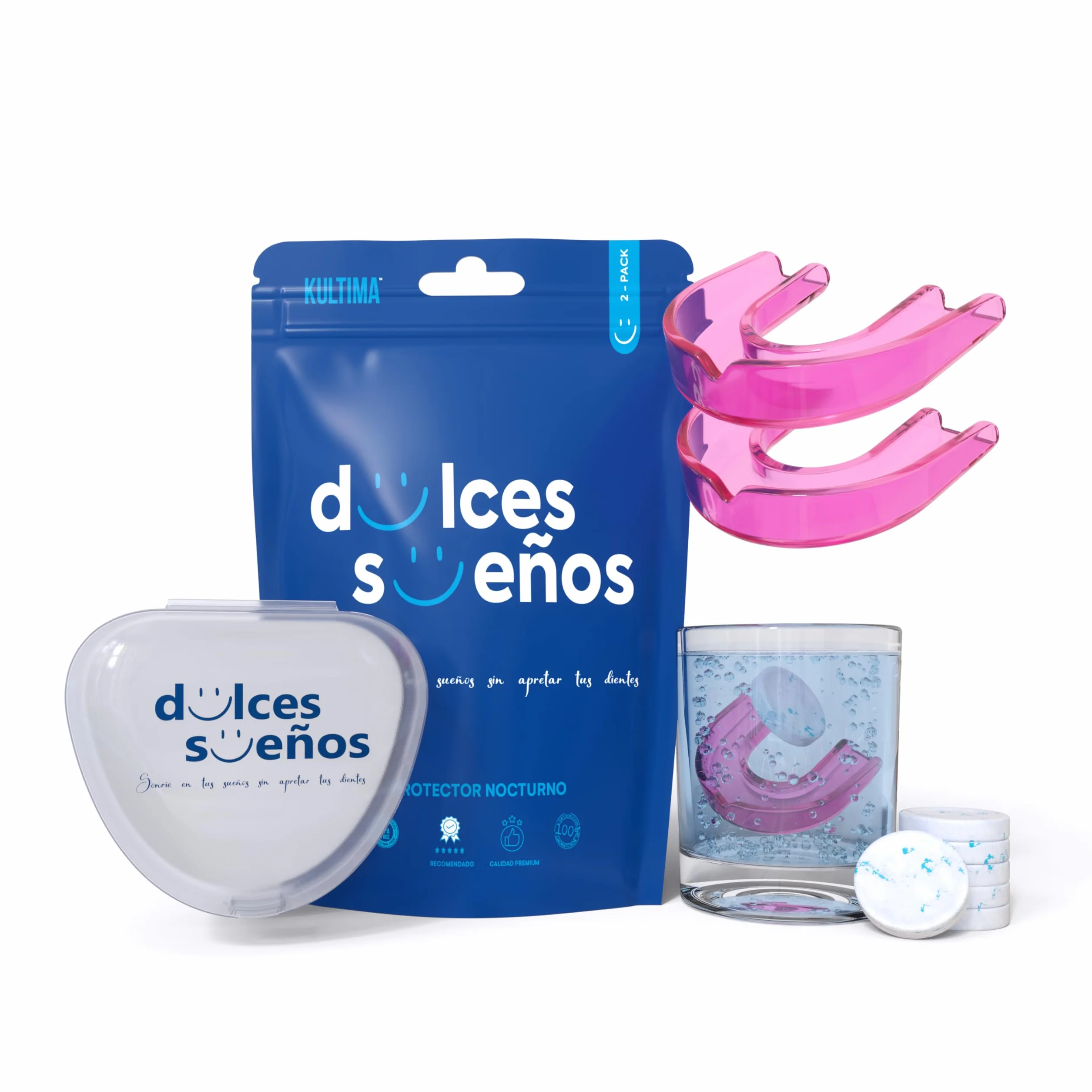 KULTIMA Férula Descarga Bruxismo Nocturna 2 Bucales Dentales Moldeables No BPA (ROSA, L)