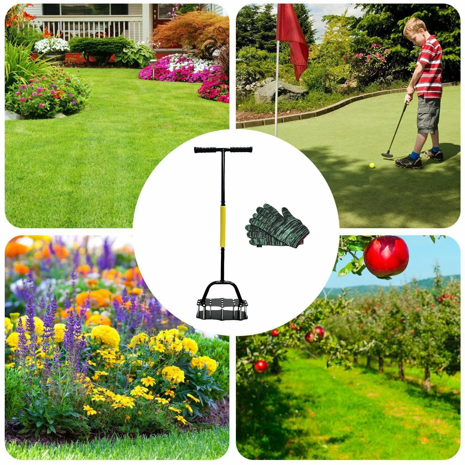 Aireador de Césped Herramienta manual de aireación | Aireador de Césped con Resorte y 17 Púas de Acero para aireación de jardines y jardinería de