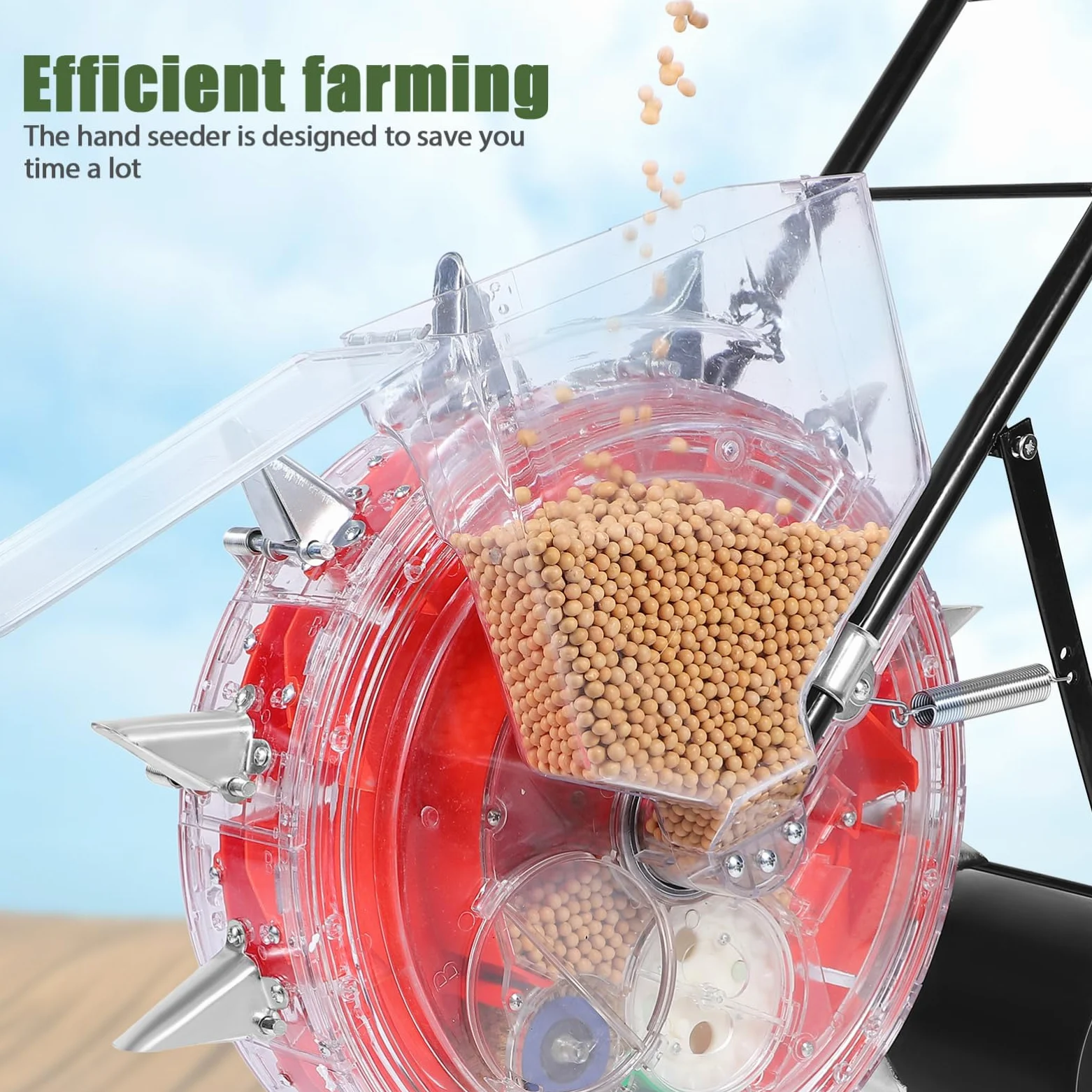 Hemobllo Sembradora Manual Rodillo de Plantación Rojo de Hierro y Plástico | Dosificador de Semillas y Fertilizante, Tecnología de Rodillo Cuantitativo, Uso Agrícola y Jardinería