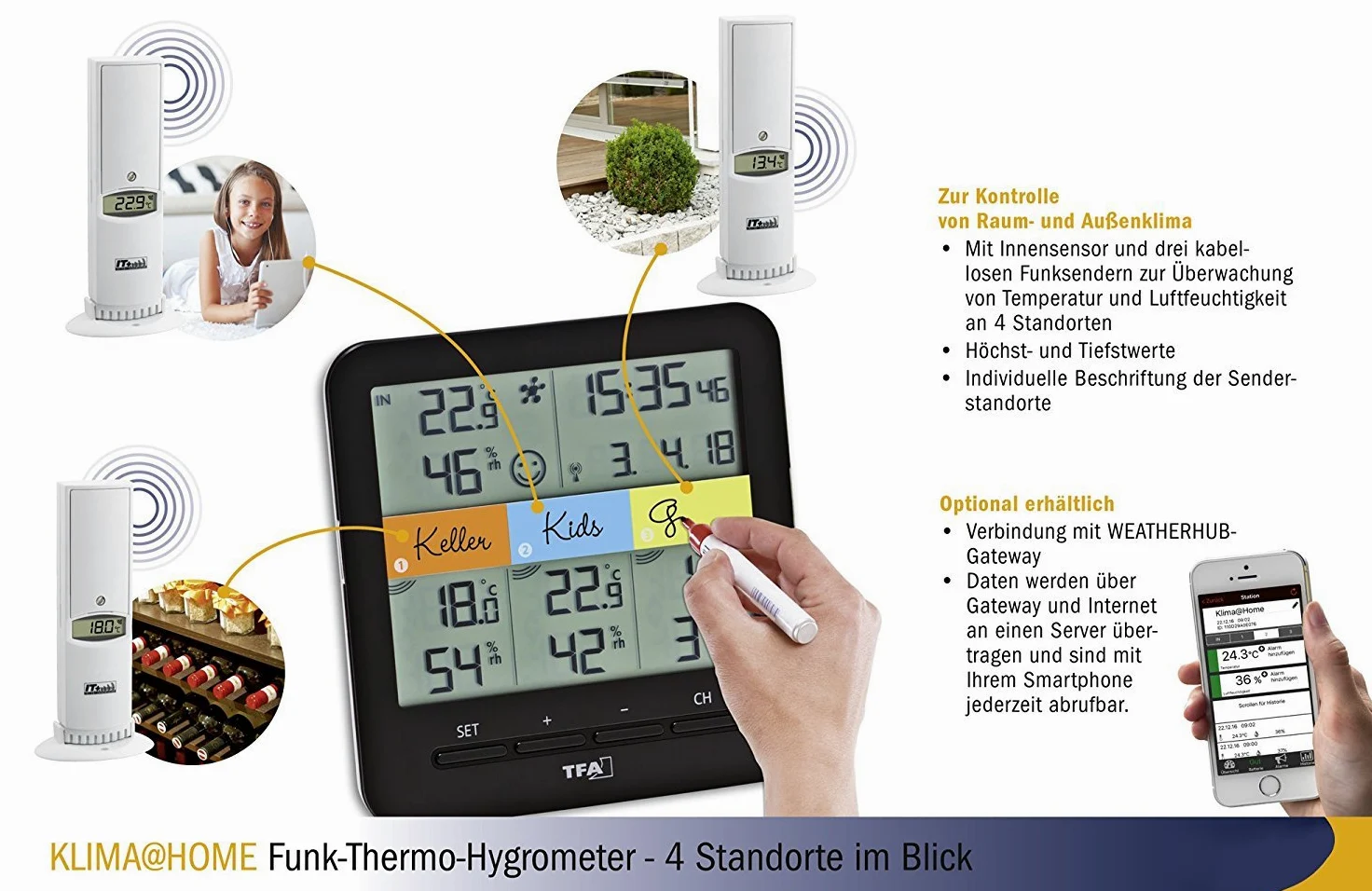 TFA Radio Termo-Higrómetro KLIMAHOME,30.3060 Control del Clima (Negro con baterías)