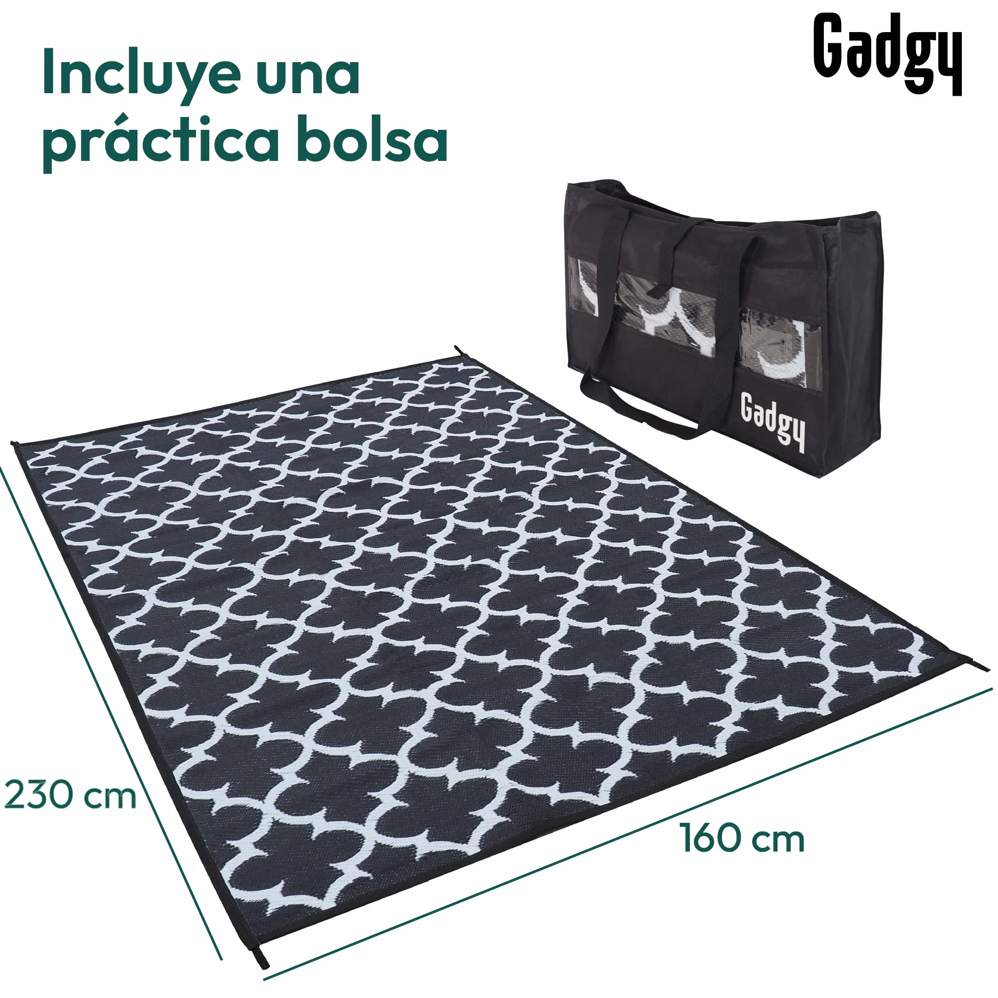 Gadgy Alfombra Exterior Resistente a la Intemperie Elegante Alfombra de Balcón Impermeable y Resistente a los Rayos UV - Reversible Incluye Bolsa de Transporte - 230x160cm