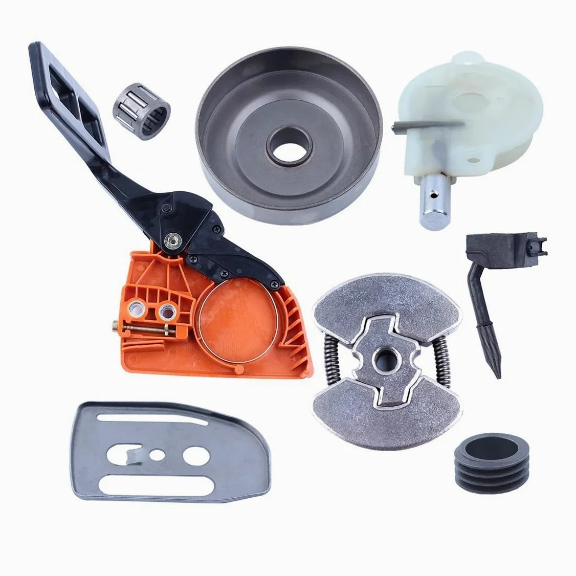 Kit de bomba de aceite, tambor de embrague, tapa de piñón de freno de cadena, compatible con Hus 136137141 y 142 motosierras, placa de barra de engranajes en espiral. accesorios para cortacésped