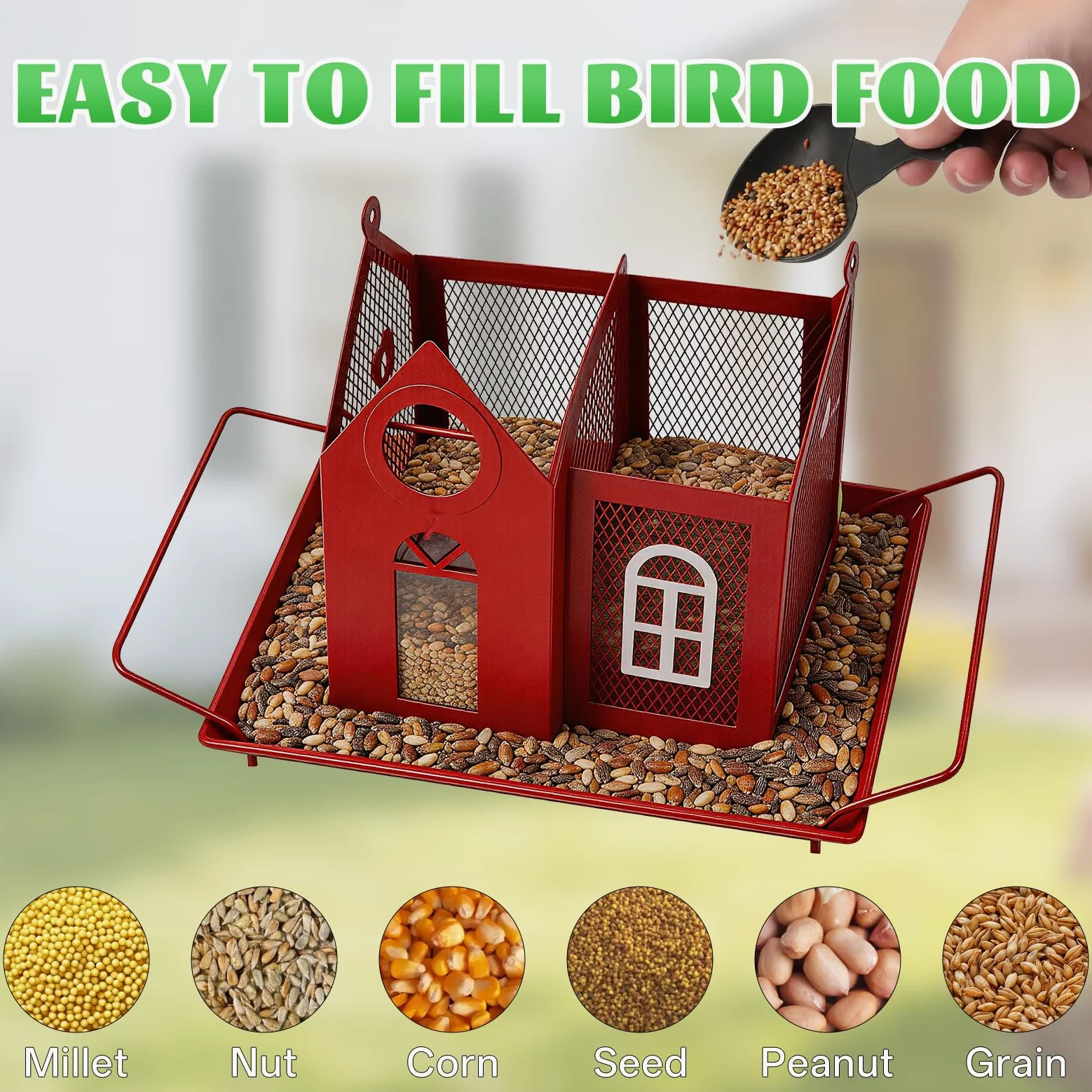 Comedero solar para pájaros para exteriores, comedero colgante de metal rojo con luz solar, comedero decorativo para cardenales, pinzones y pájaros silvestres, decoración de jardín y patio trasero