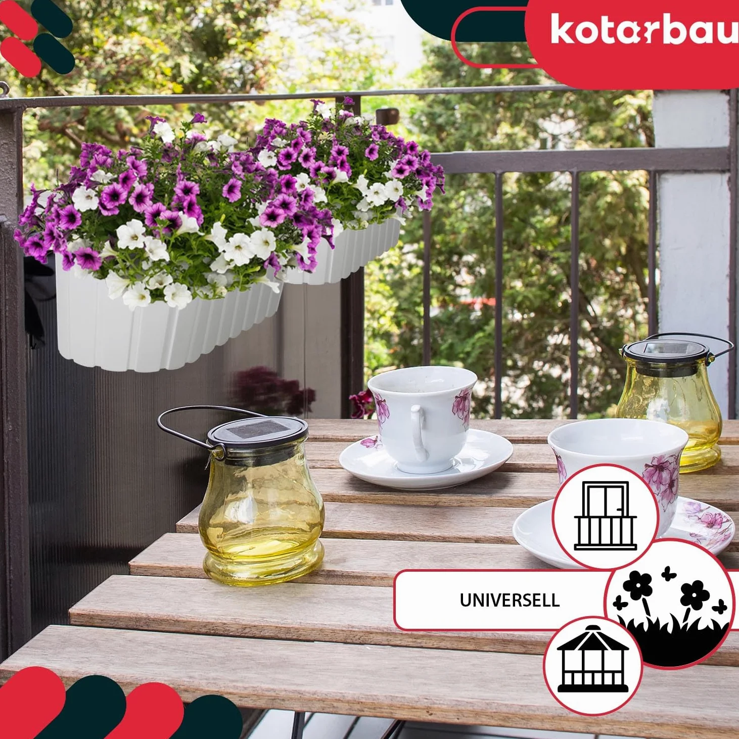 KOTARBAU® 6 uds Jardinera Balcón - Jardineras Exterior - PVC - 40 x 15 x 15 cm - Blanco - Maceta - Macetero Rectangular - Ligero - con Soporte para Barandilla - Decoración Exterior