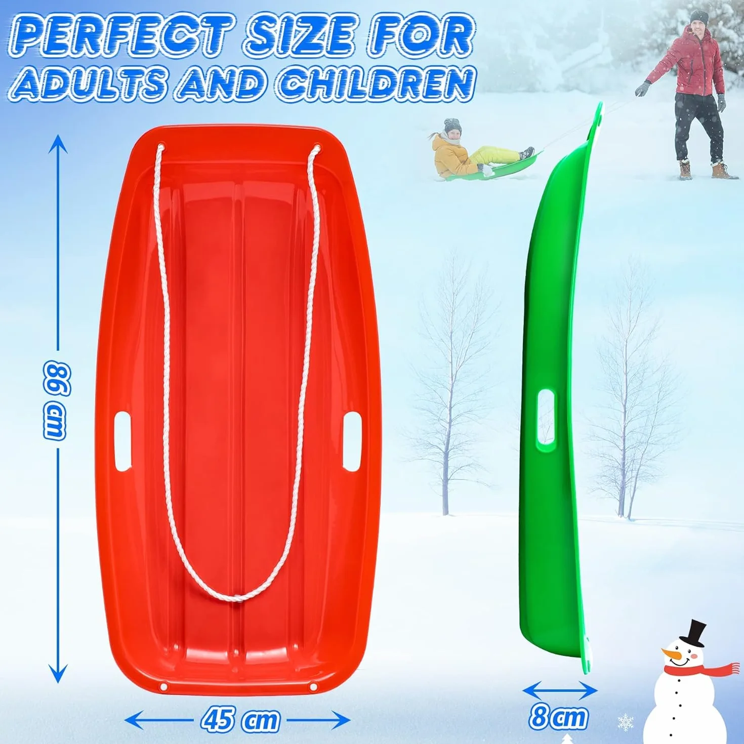 Trineo de Nieve Resistente con Cuerda de Tracción para Adultos y Niños, Tabla de Esquí Deportiva