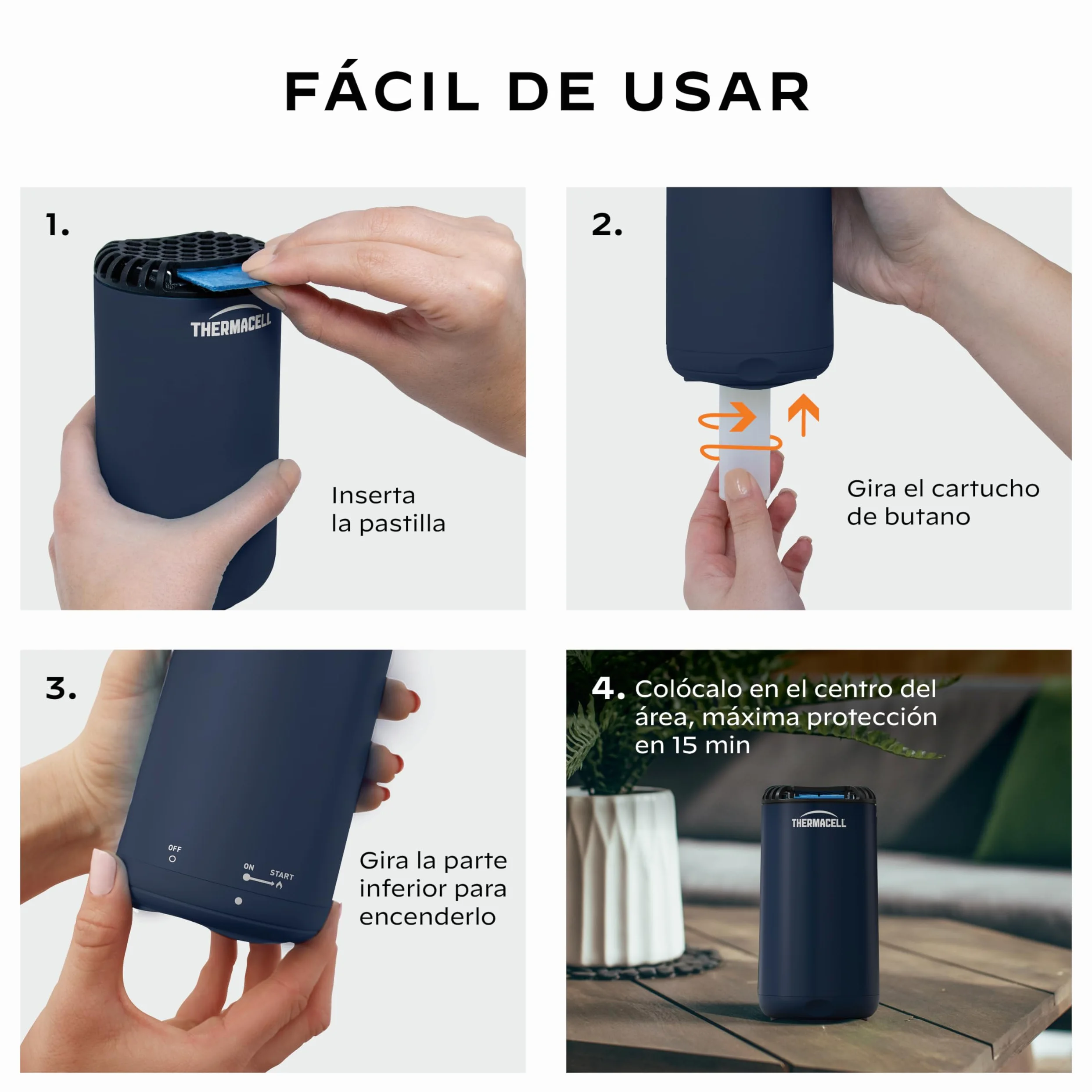 ThermaCELL Difusor Antimosquitos, para Exteriores, Jardín y Patio, Protección Eficaz 20 m², Inodoro, Incluye Recambio de 12 Horas + 3 Pastillas, Navy (Paquete de 2)