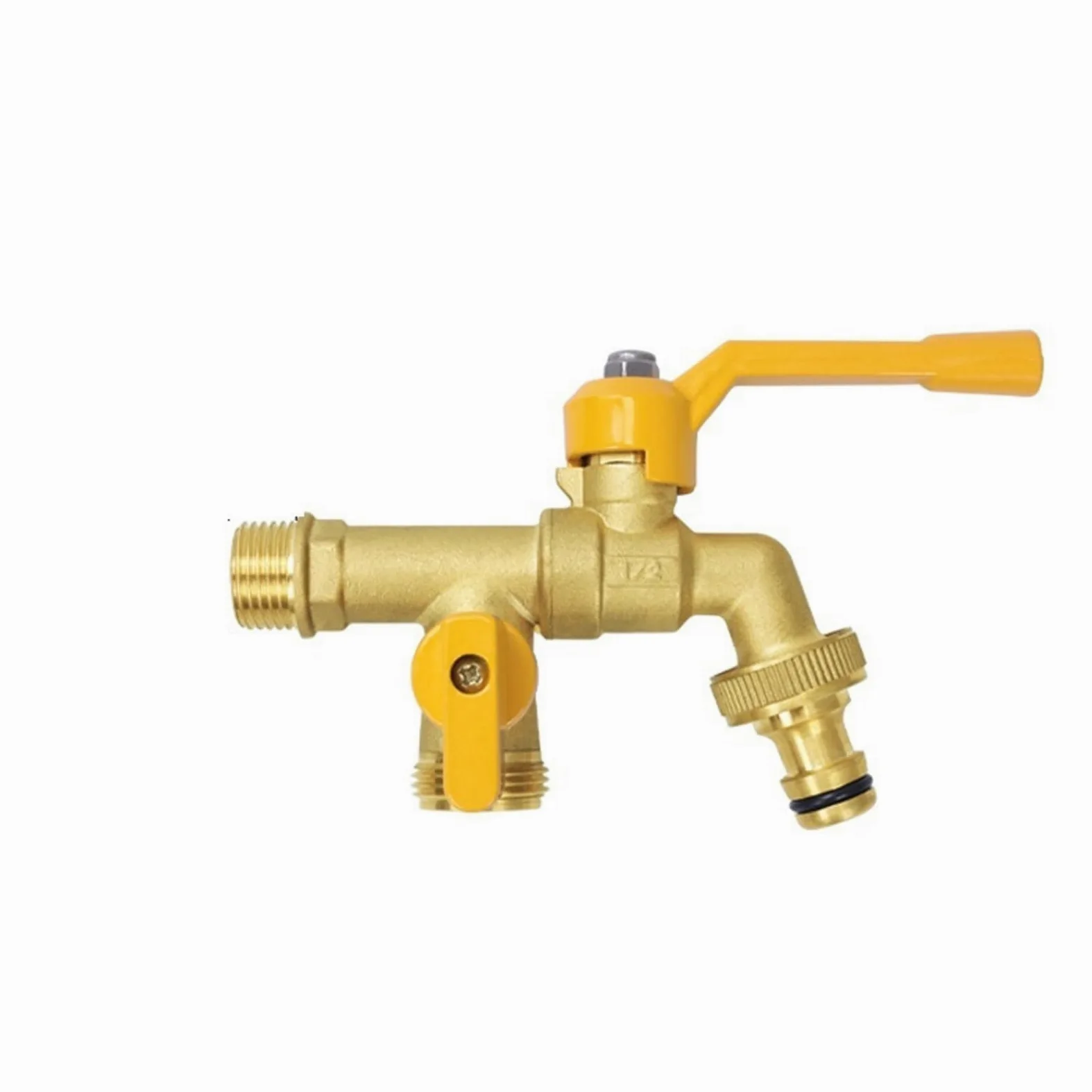 Grifo de agua latón for exteriores con conector manguera, grifo jardín anticongelante, doble salida for lavadora, exterior resistente (2 pezones)(2 Nipple)