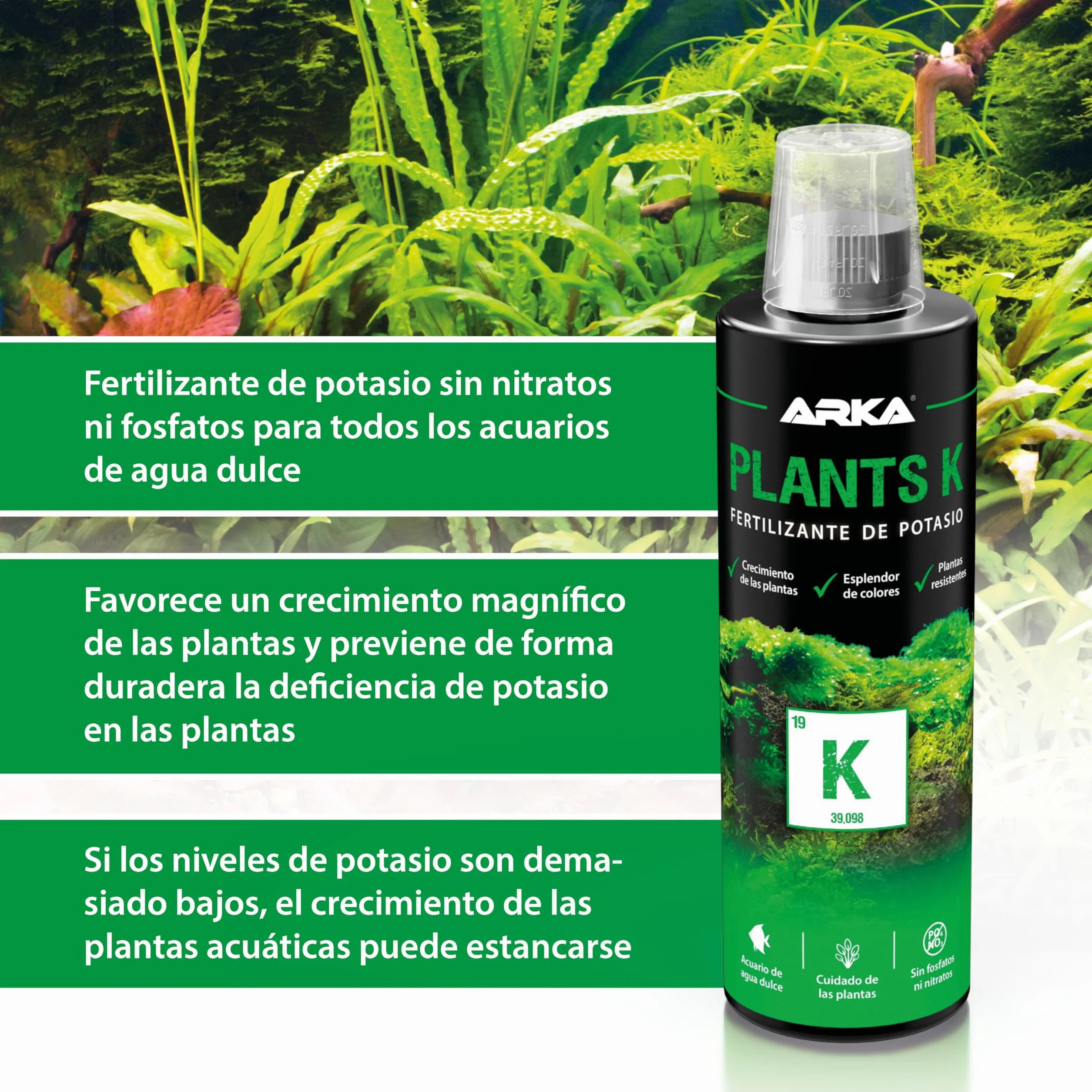 ARKA Plants K – Fertilizante líquido de potasio para Plantas de Acuario, Altamente Concentrado, Transparent