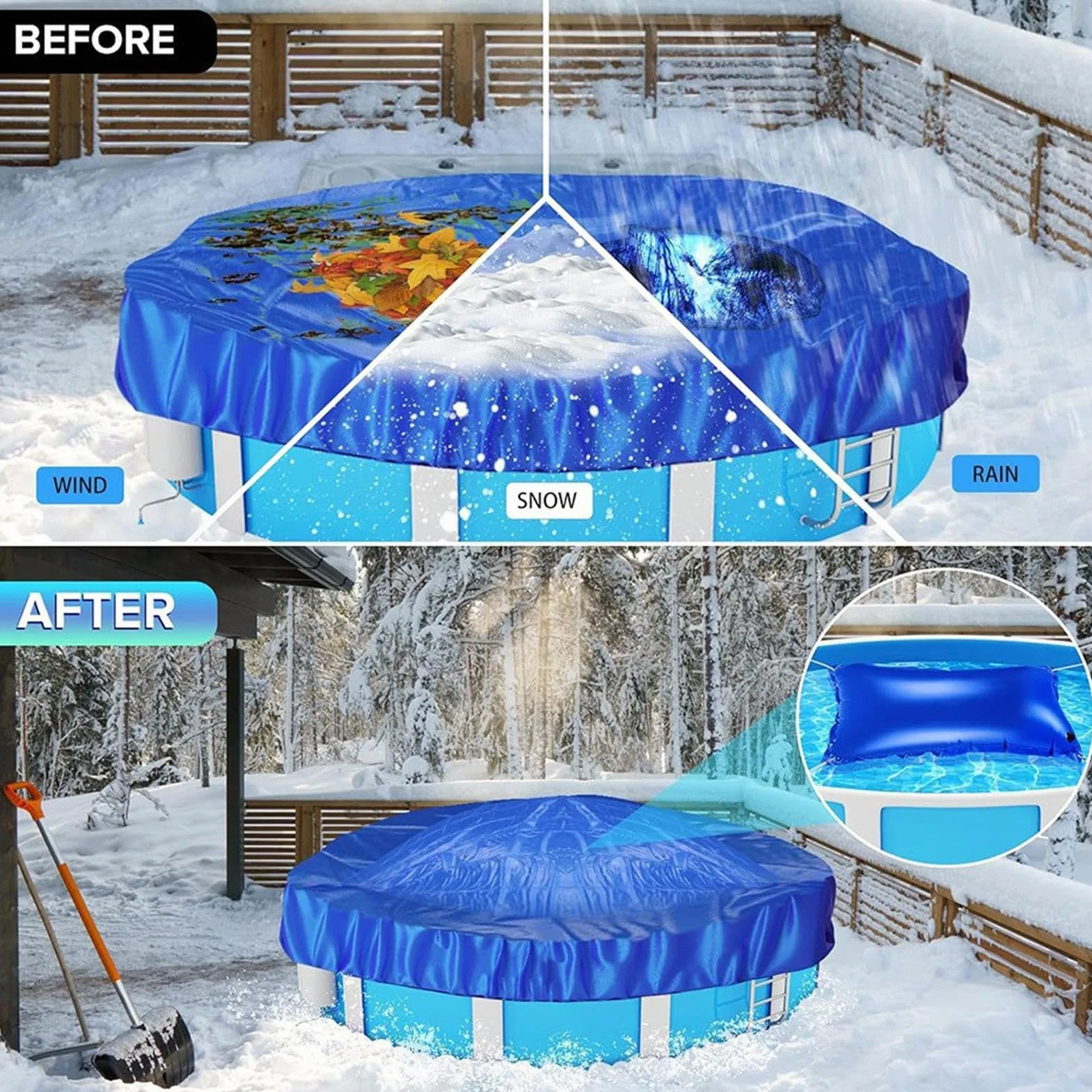 Almohada Inflable para Piscina | Almohada Aire para Piscina Resistente al frío Cojín de Aire para Piscinas para el Invierno Kit de Cierre Piscinas para el Invierno, con Cuerda de 4 Metros