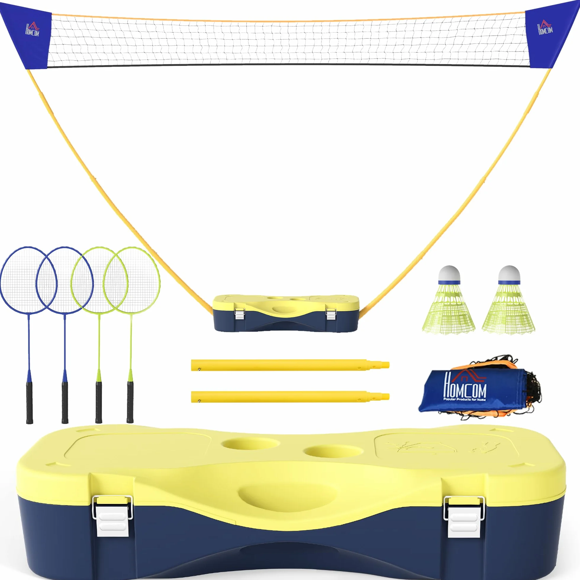 HOMCOM Red de bádminton portátil con Soporte, 4 Raquetas, 286x33x157 cm