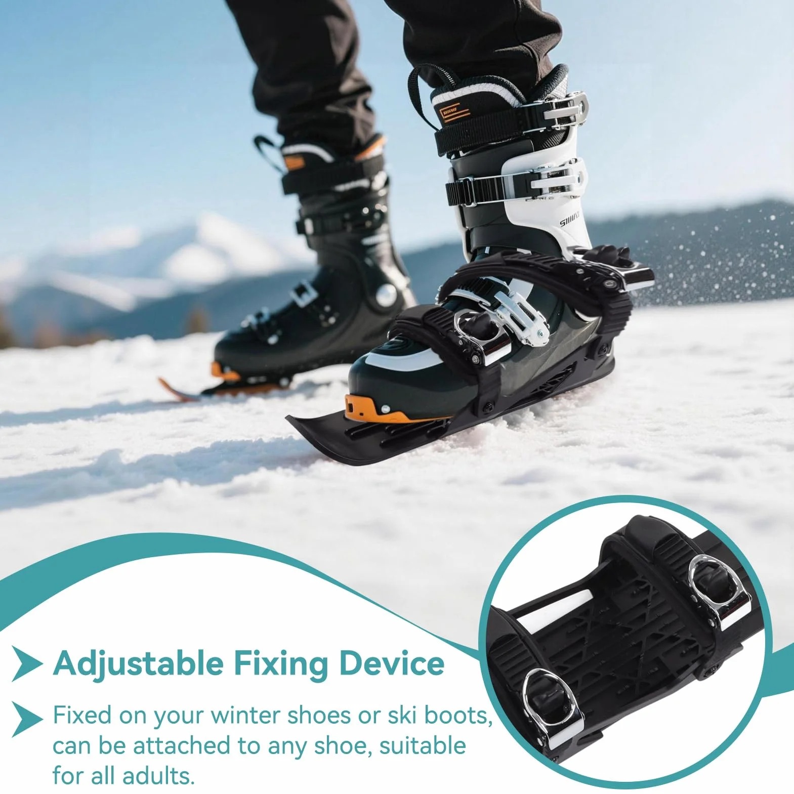 Mini patines de esquí Snowblade tablas ajustables para botas de nieve de descenso (negro)