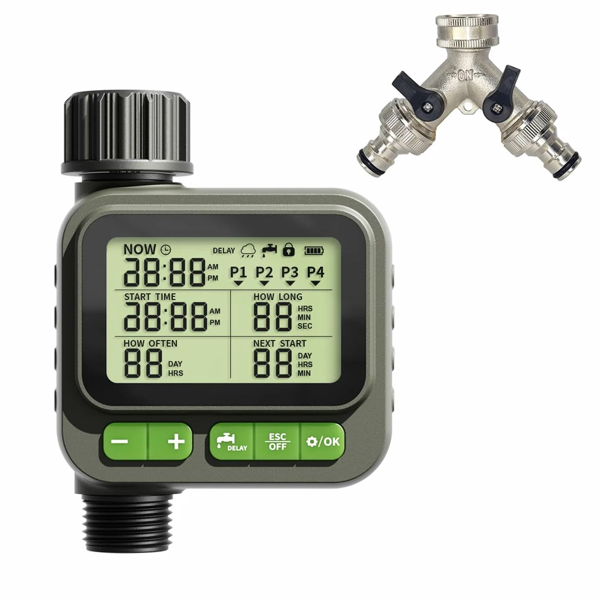 Temporizador de riego automático con Gran Pantalla LCD – Modo Manual/automático, función de retardo por Lluvia