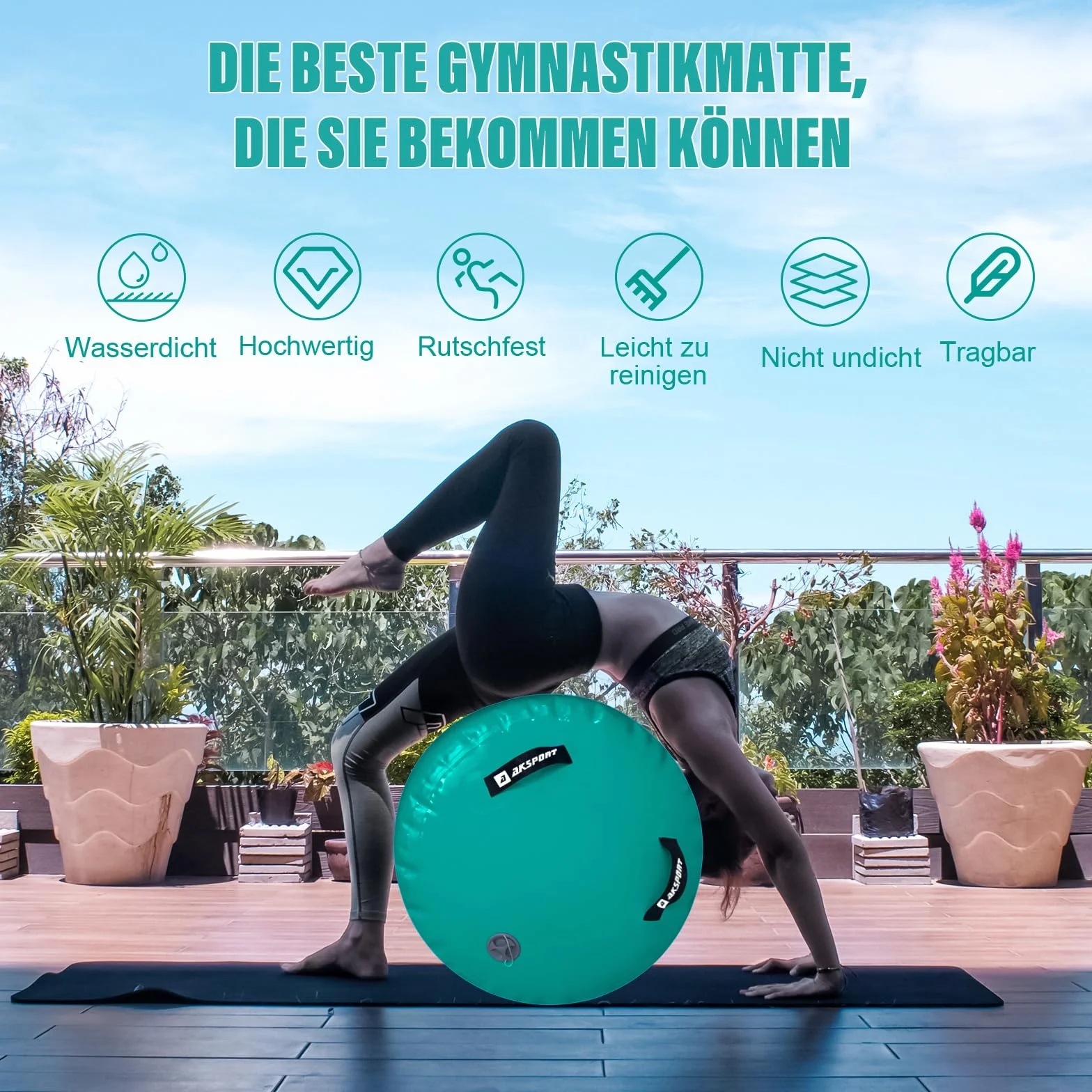 AKSPORT Air Roller - Rodillo inflable para ejercicios de espalda, yoga, tumbling