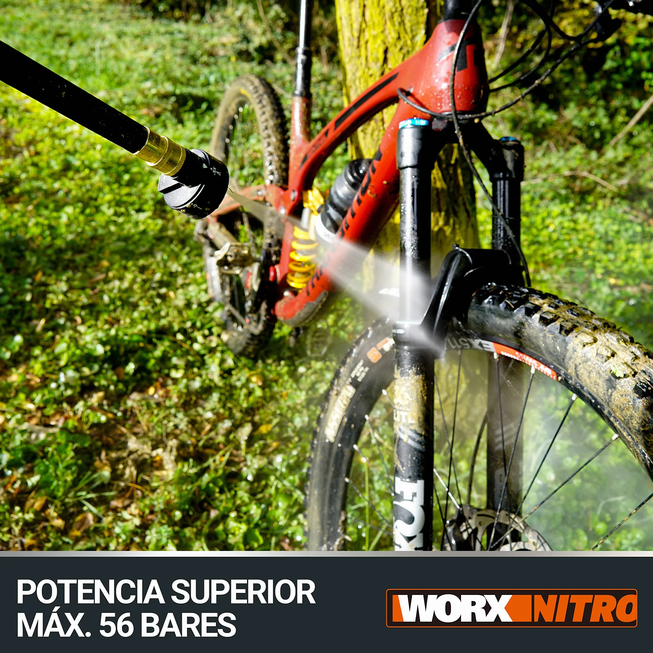 WORX Nitro WG633E Hdrolimpiadora 20V 4Ah, 56Bar, 220L/H, Limpieza de Coches y terrazas, batería y Cargador incluidos, compacta, Ligera y transportable para Limpiar en Cualquier Lugar