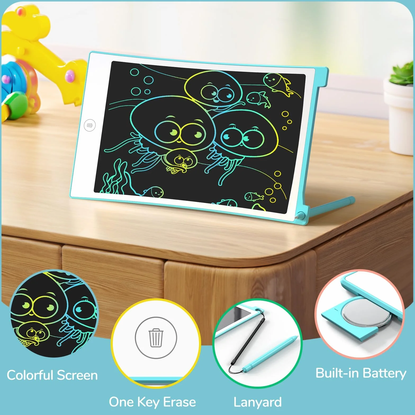 TECJOE Tableta Escritura LCD Color 8.5 Pulgadas Paquete 3, Pizarra Electrónica Gráfica Regalo Niño 3-7 Años