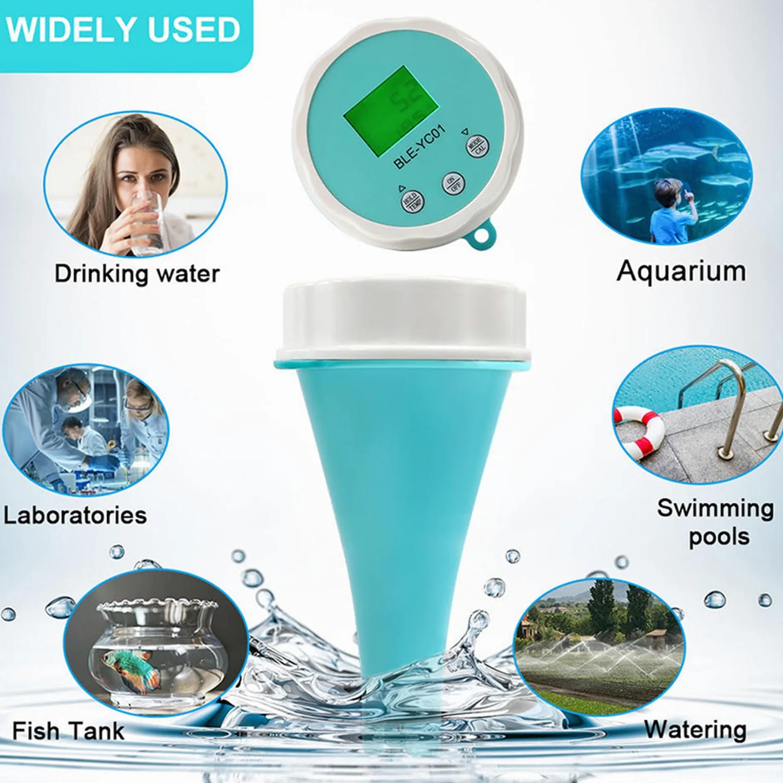 Monitor de Piscina Bluetooth 6 en 1, Probador de Piscina Ph Ec Tds Orp Temp Analizador de Calidad de Agua Residual con Sonda Medidor de Prueba Digital Para Agua Potable Piscina Acuario Hidroponía