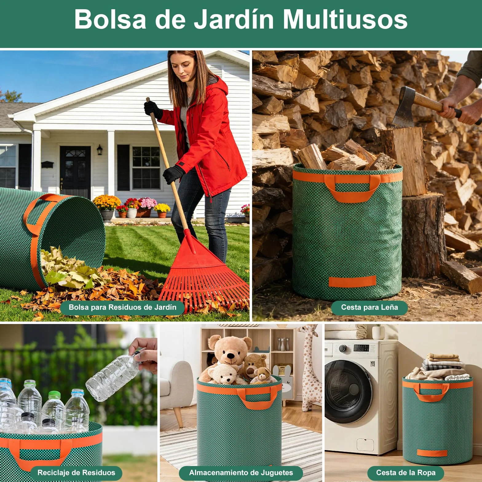 3x272L Jardineria de Sacos,Bolsas de Jardinería Bolsas de jardín reutilizables con Asas,Bolsa de Jardín Impermeables, Bolsas de Hojas Plegable
