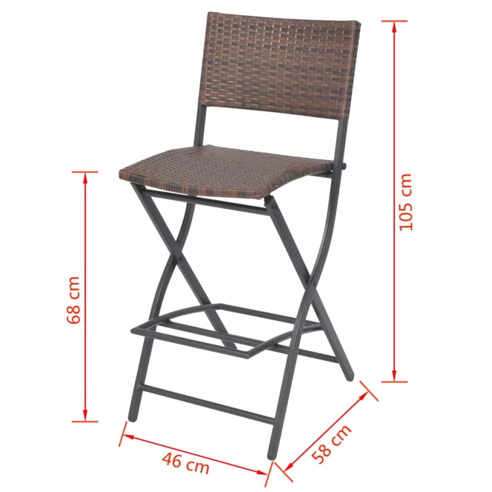 vidaXL Mesa Alta de Bar con Taburetes Jardín 3 Pzas Juego de Muebles Terraza Mesita y Sillas Altas Asienyos de Poli Ratán Sintétco Marrón Tipo Mimbre