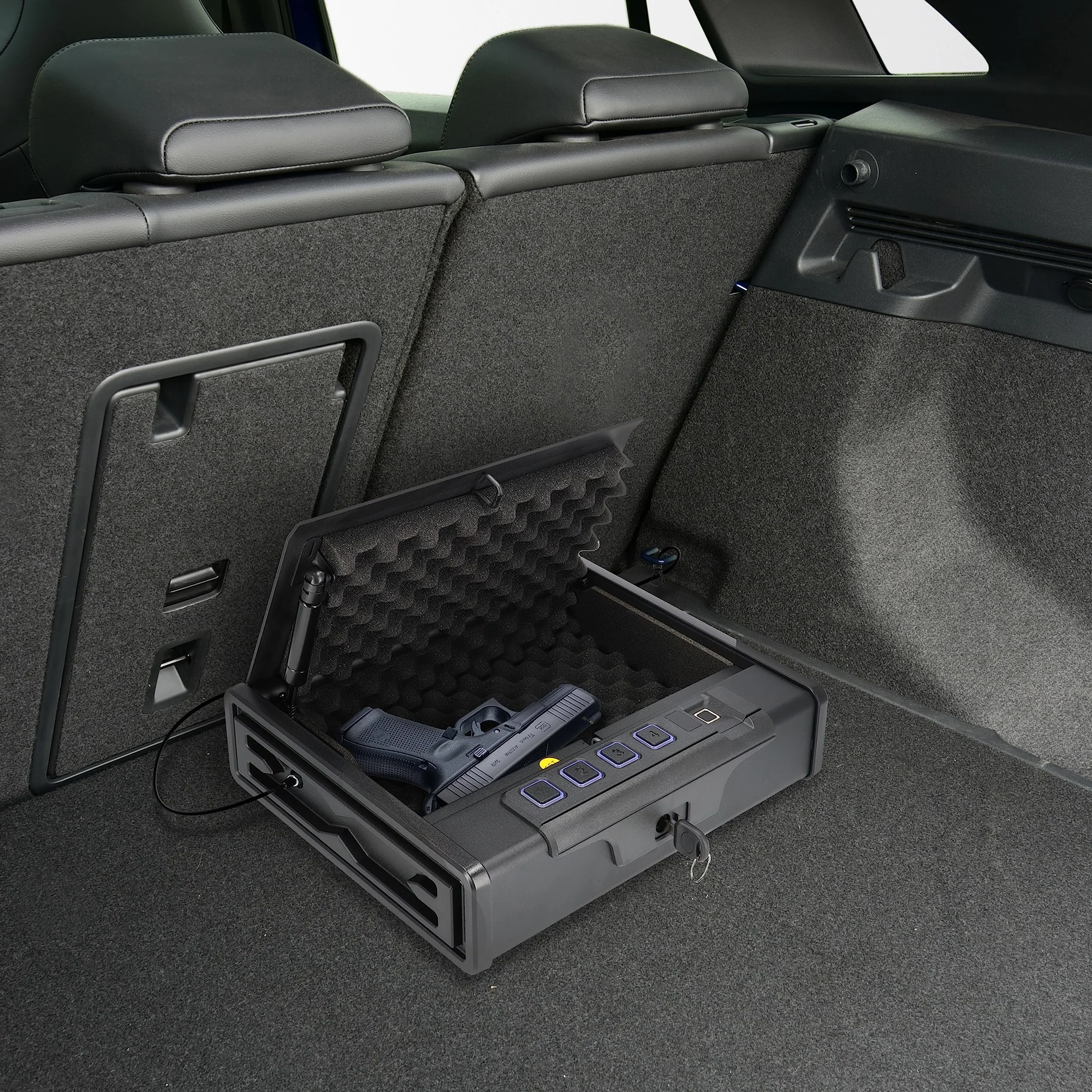 Caja fuerte portátil biométrica para pistola con lector de huellas dactilares y teclado retroiluminado, cable de acero