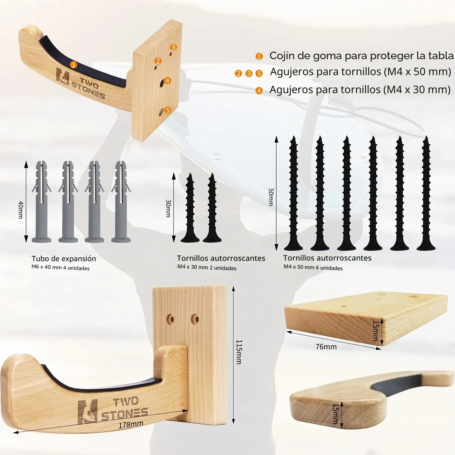 Two Stones Colgador de Pared para Tablas largas y Cortas, Interior y Exterior