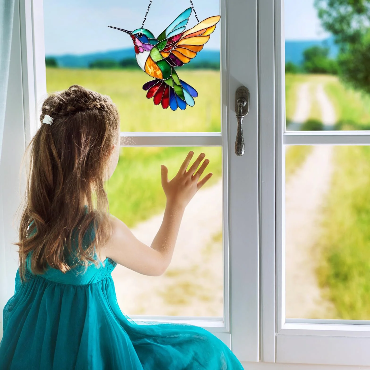 Atrapasol de Colibrí, Atrapasol Acrílico con Colibríes de Colores, Decoración Acrílica 2D para Ventana, Regalo para Amantes de Las Aves, para Ventanas, Patios, Paredes, Hogar y Jardín