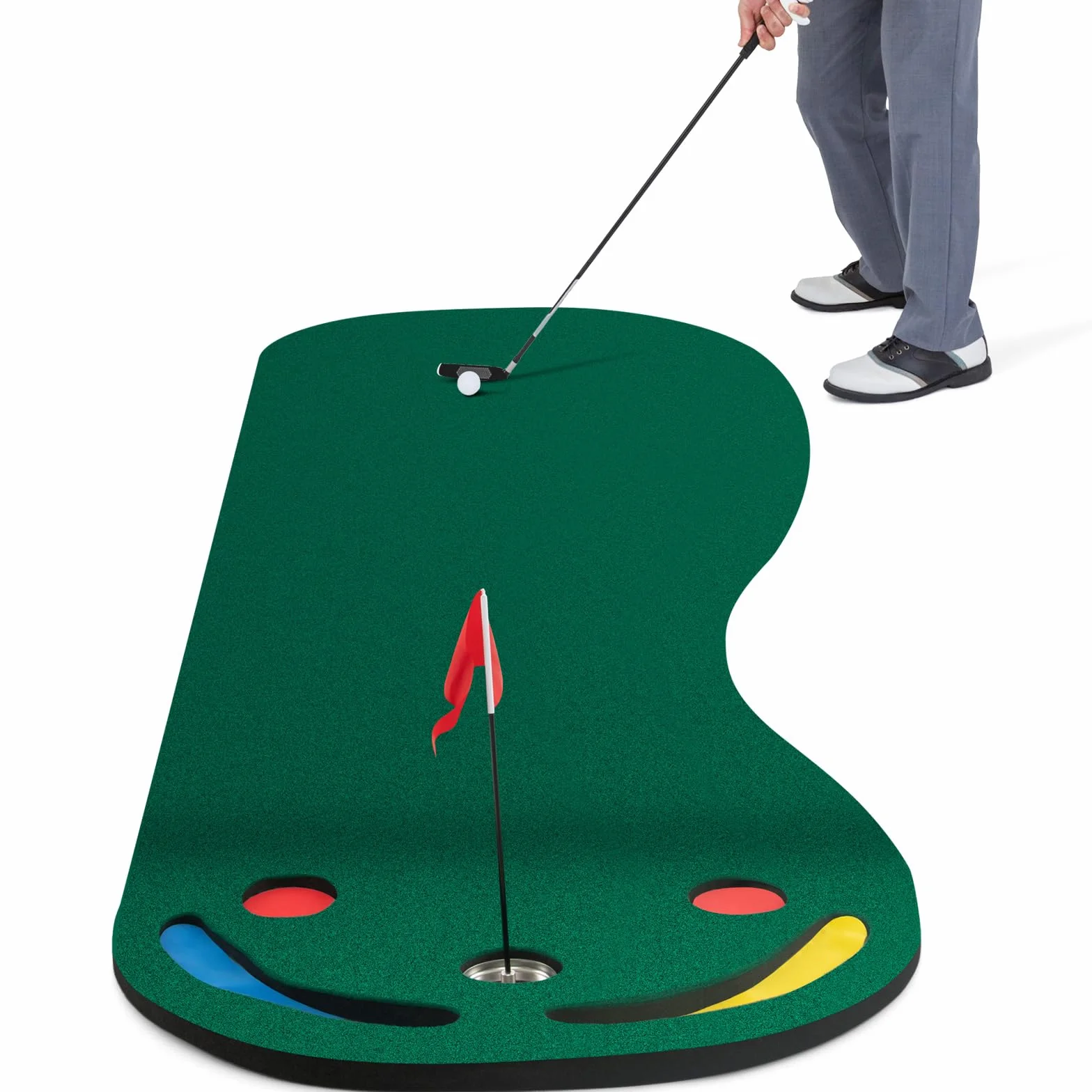COSTWAY Alfombra de Putting de Golf 300x96 cm Mini Golf con 3 Tazas Bandera y Cubiertas