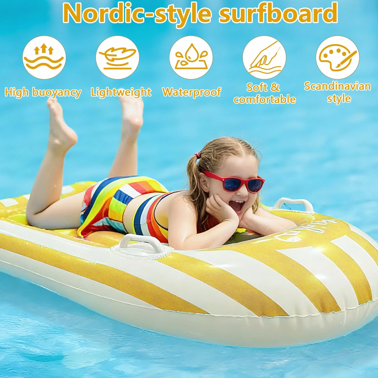 Shyllin Bodyboard Hinchable Niño con Asas 112x45cm Tabla de Surf Ojo de Buey