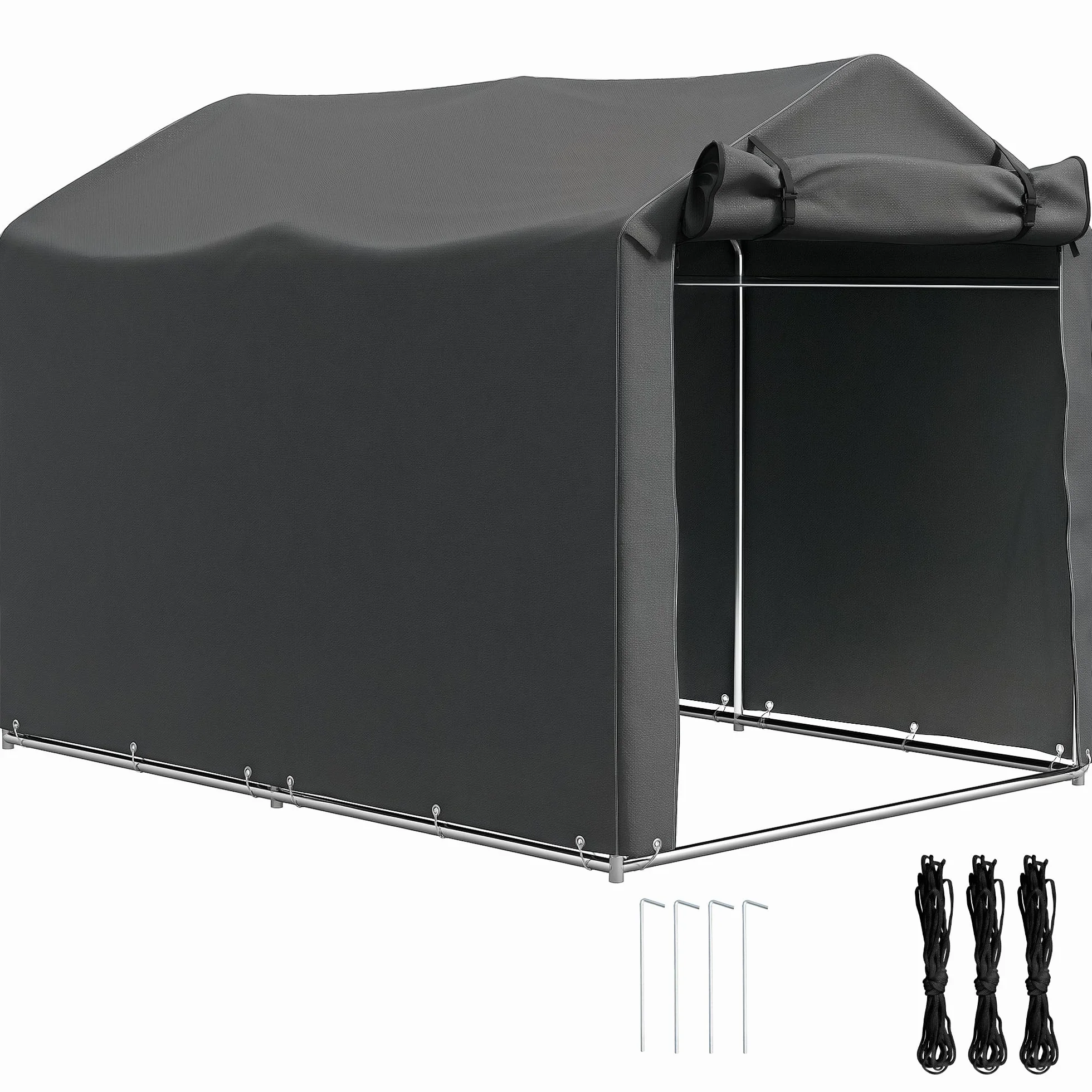 Outsunny Carpa de Jardín Exterior para Herramientas Bicicletas 2,2x1,57x1,65 m, Cobertizo Exterior con Puerta Desmontable con Cremallera, Impermeable, Anti-UV, Garaje Portátil, Gris Oscuro